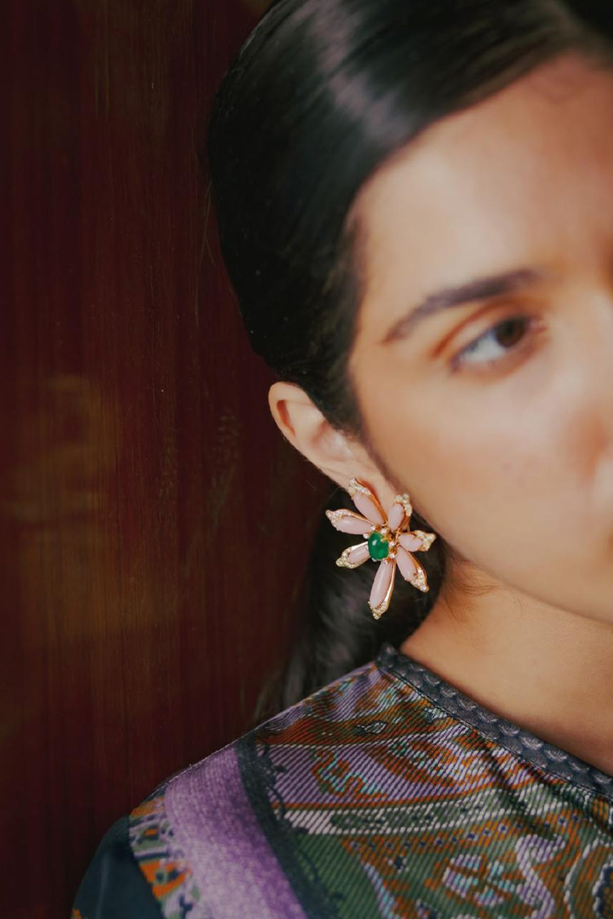 TALLIN | EMERALD & OPAL DIAMOND FLOWER EARRINGS