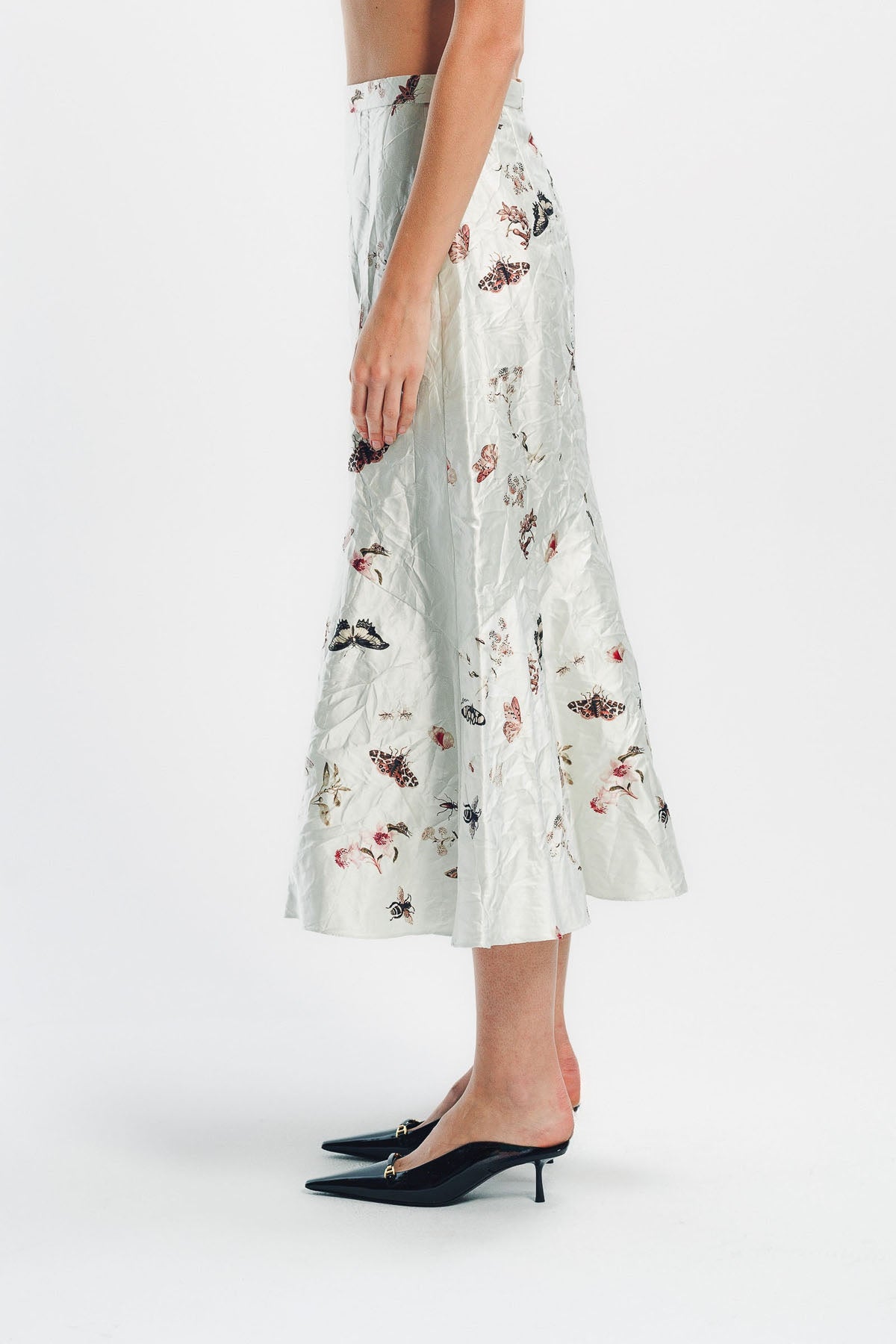 ERDEM | PRINTED TEXTURED SATIN A-LINE MIDI SKIRT