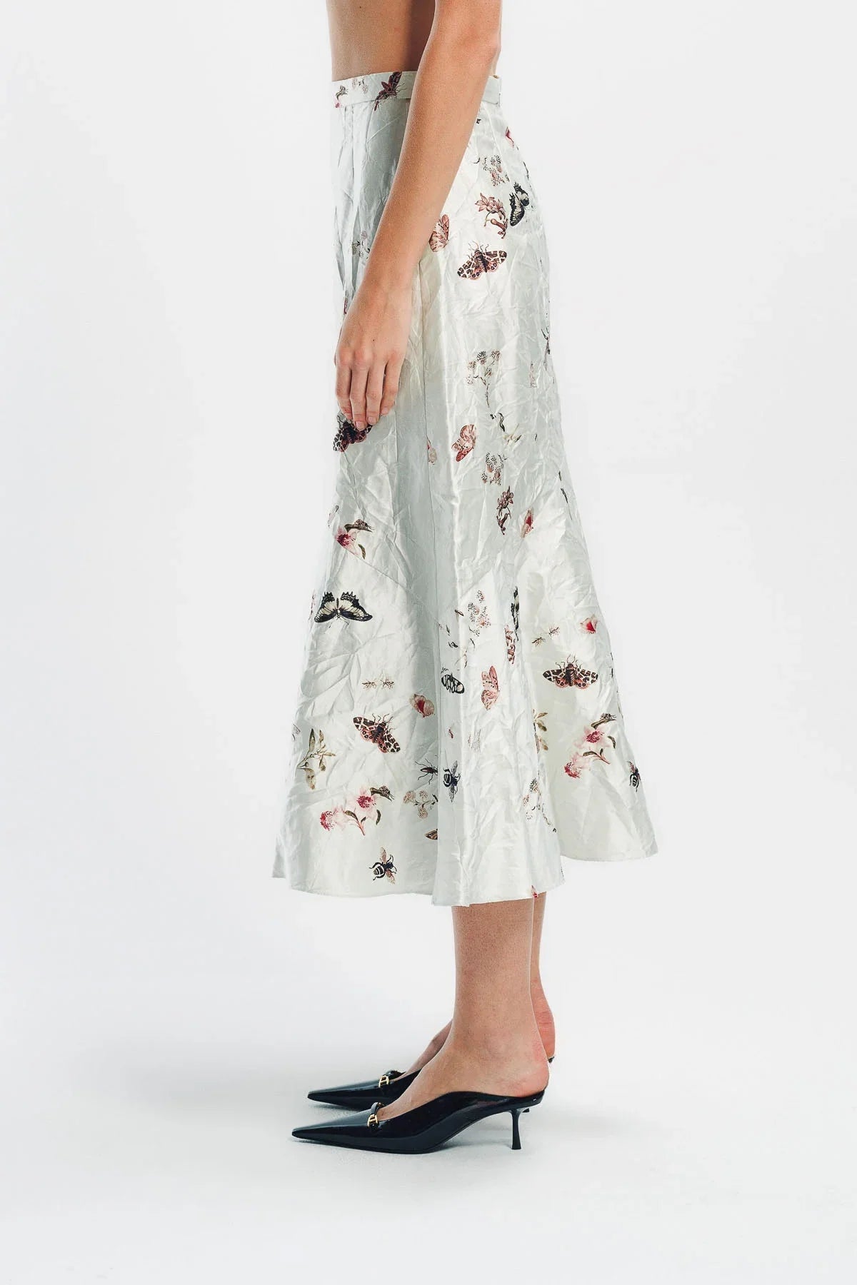 ERDEM | PRINTED TEXTURED SATIN A-LINE MIDI SKIRT