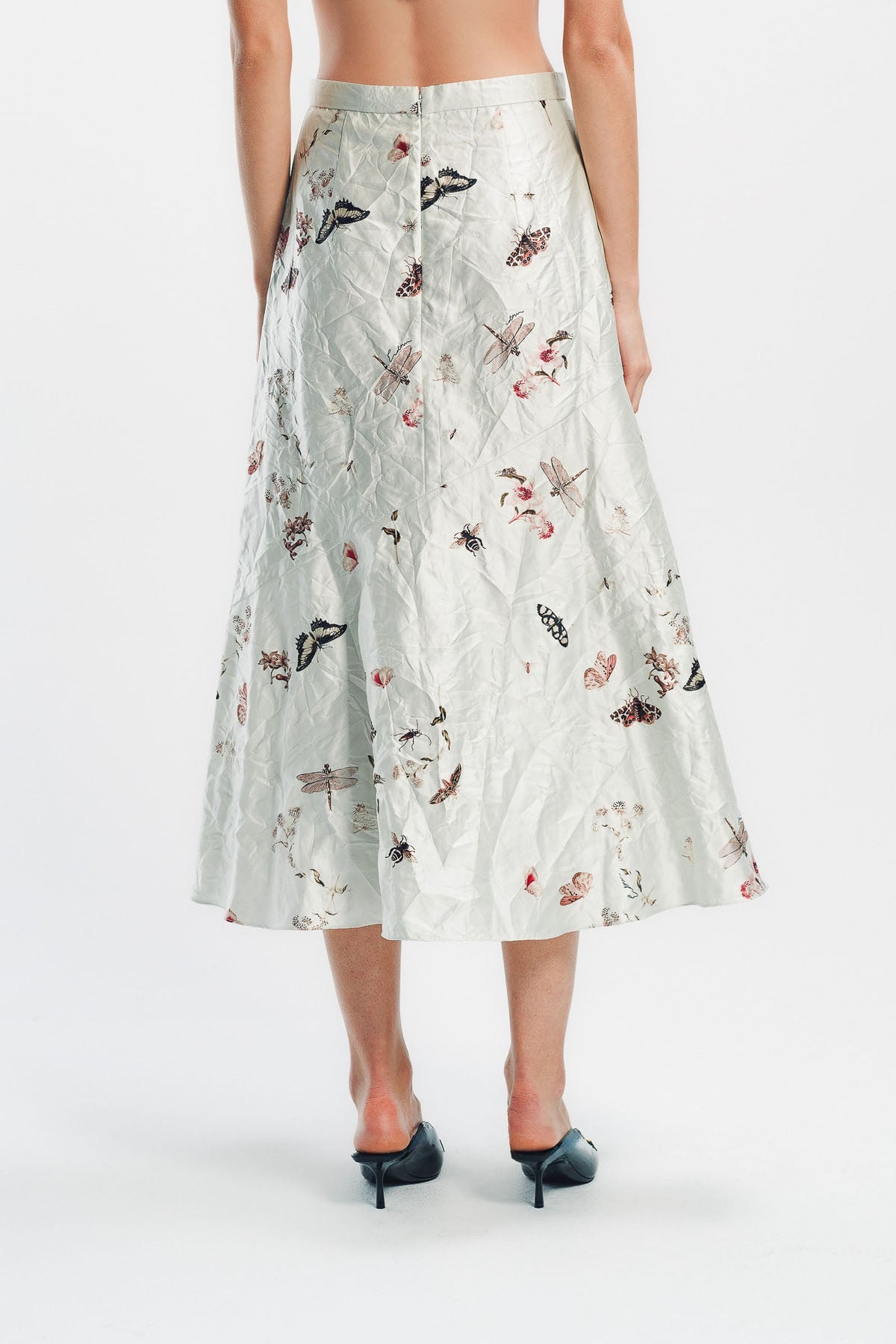 ERDEM | PRINTED TEXTURED SATIN A-LINE MIDI SKIRT