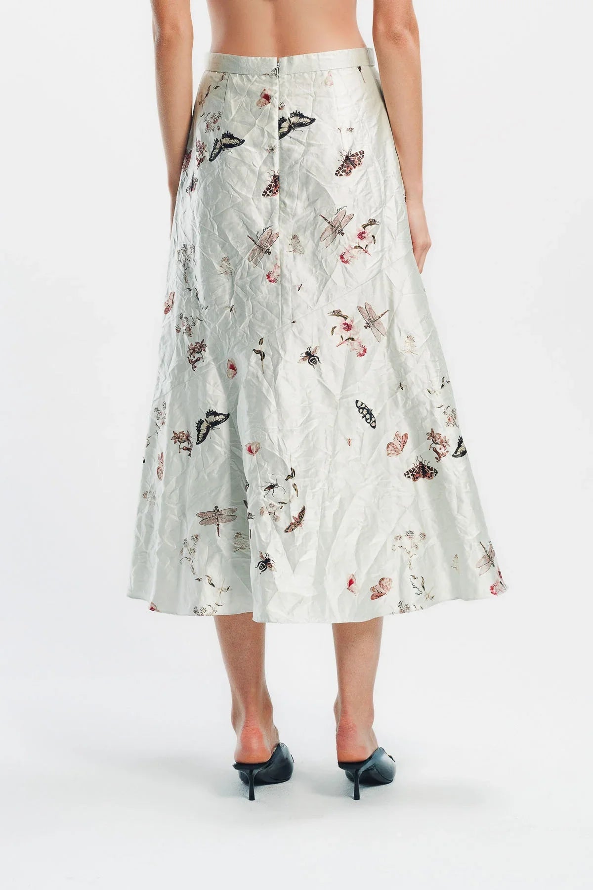 ERDEM | PRINTED TEXTURED SATIN A-LINE MIDI SKIRT