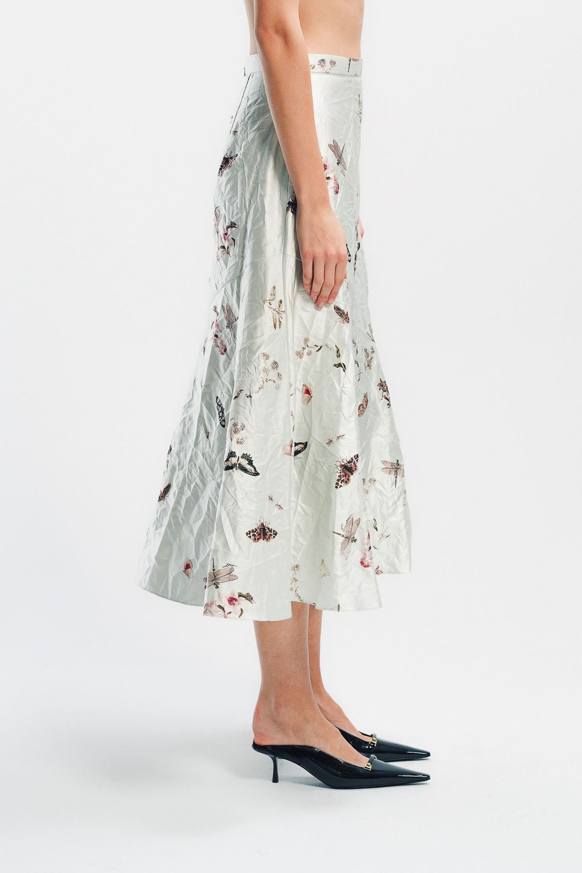 ERDEM | PRINTED TEXTURED SATIN A-LINE MIDI SKIRT