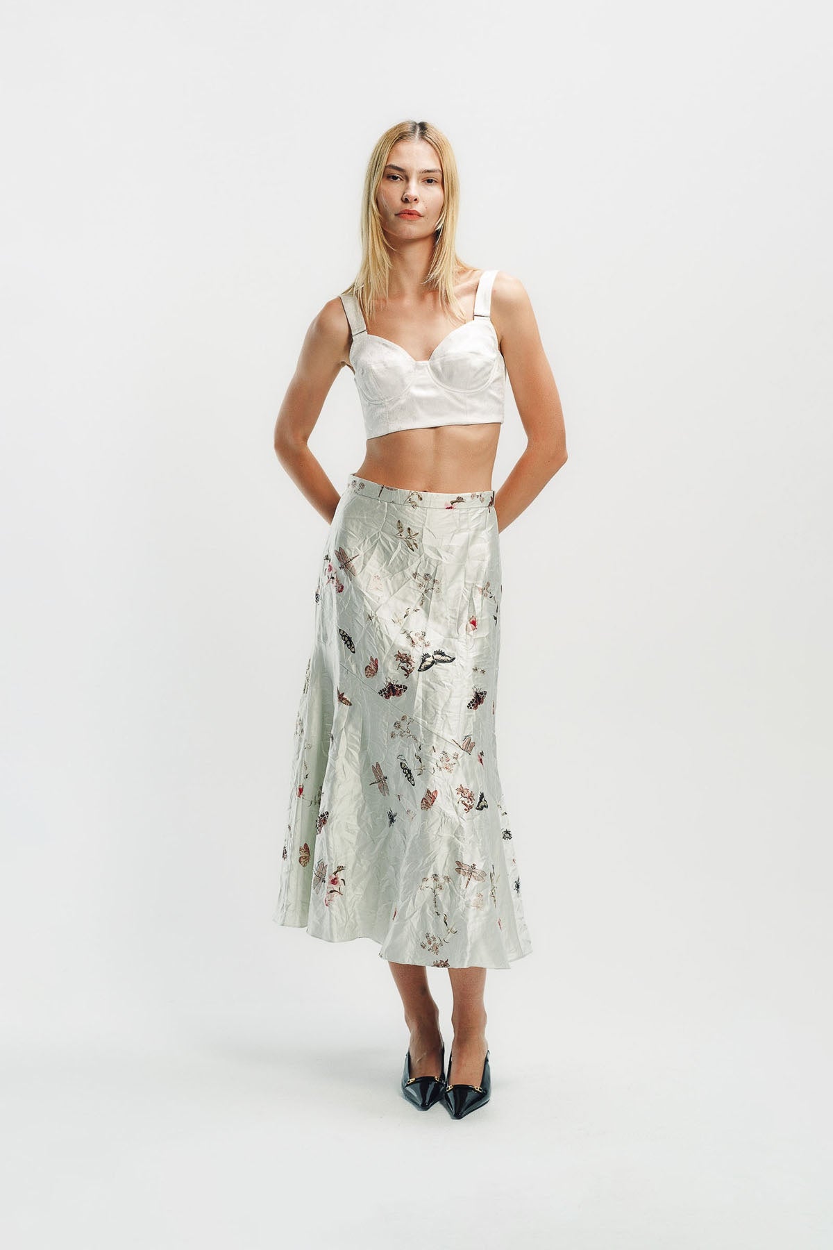 ERDEM | FLORAL CRUSHED SATIN BRA TOP