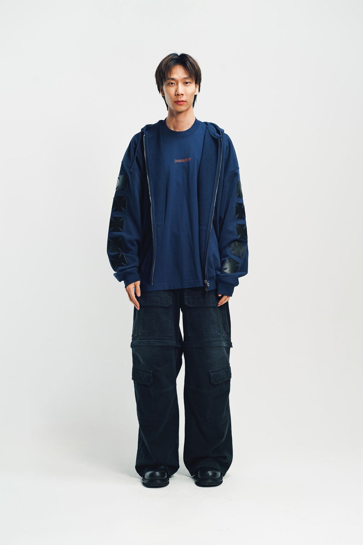 VETEMENTS | LEATHER BIKER CROSS ZIP-UP HOODIE