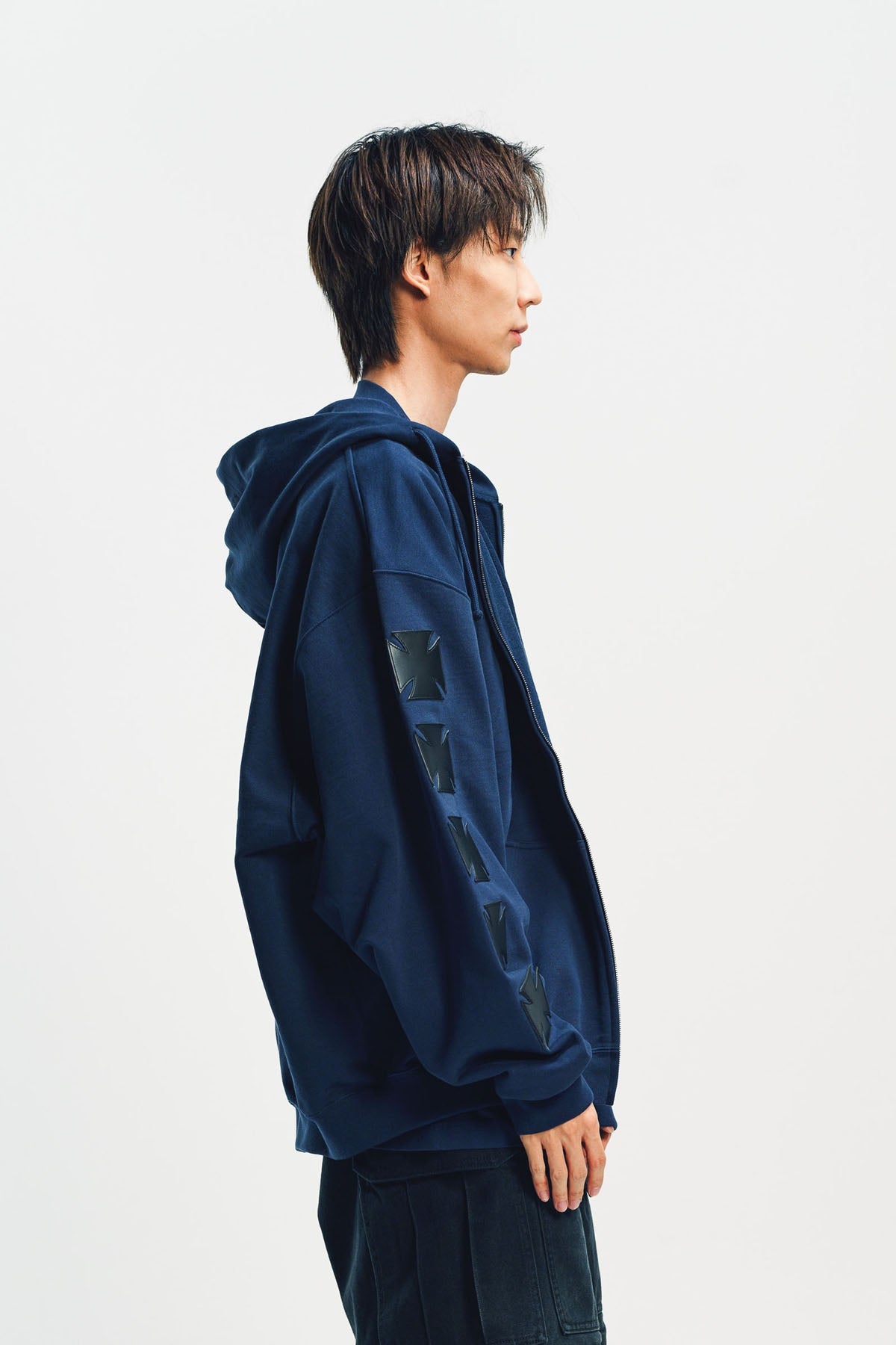 VETEMENTS | LEATHER BIKER CROSS ZIP-UP HOODIE