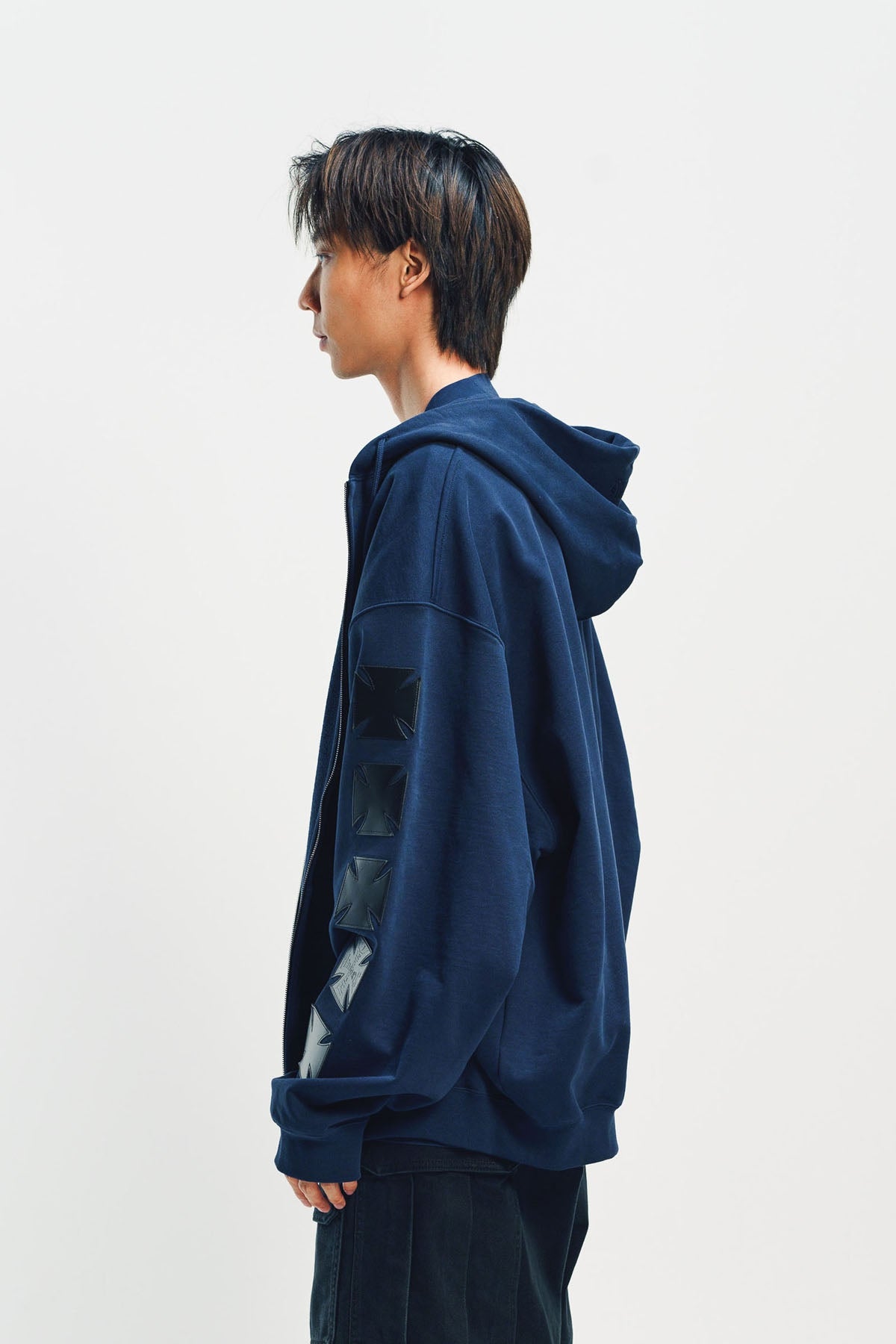 VETEMENTS | LEATHER BIKER CROSS ZIP-UP HOODIE