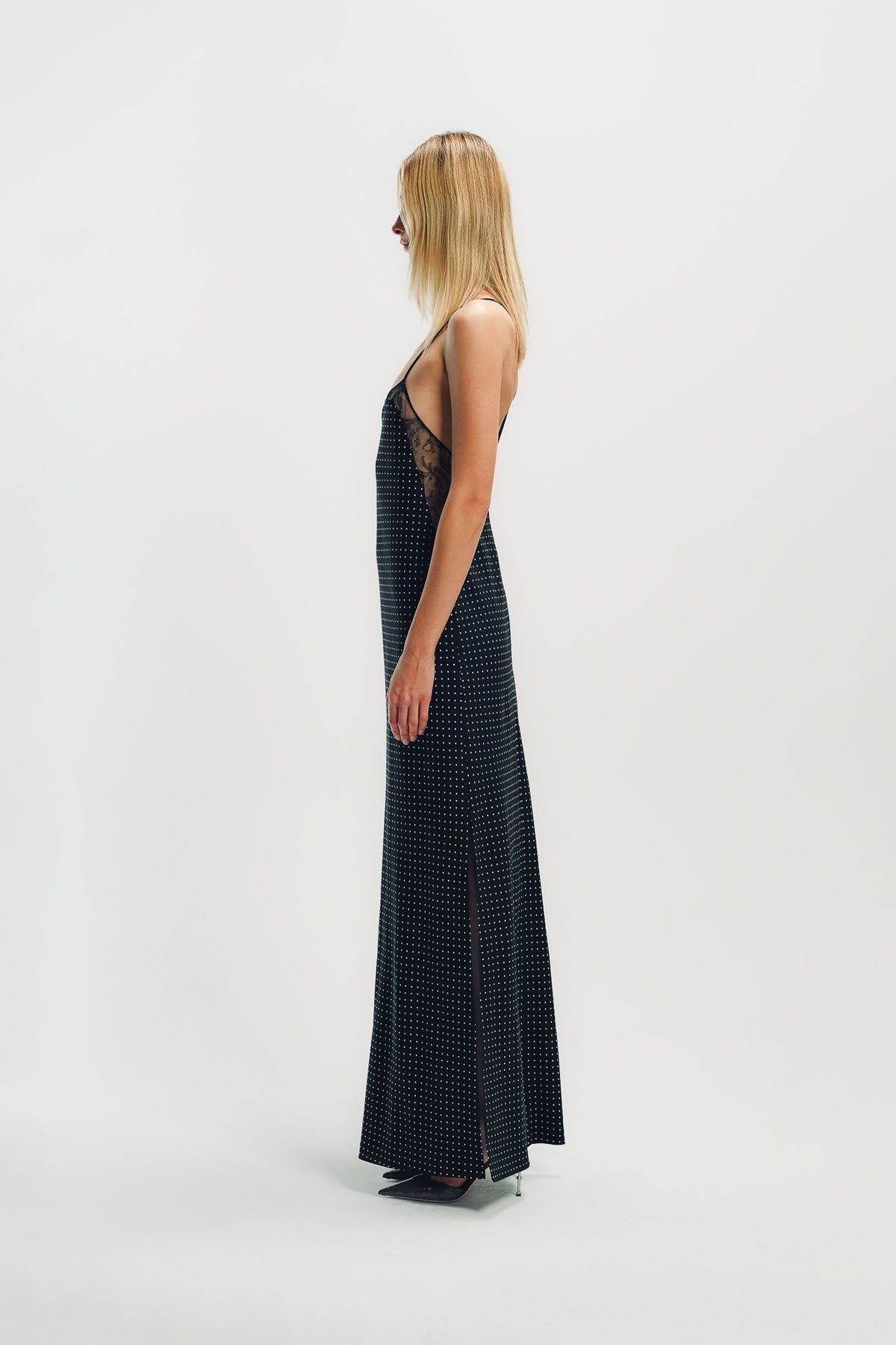 TOM FORD | POLKA DOT SILK CREPE CAMISOLE EVENING DRESS WITH LACE DETAIL