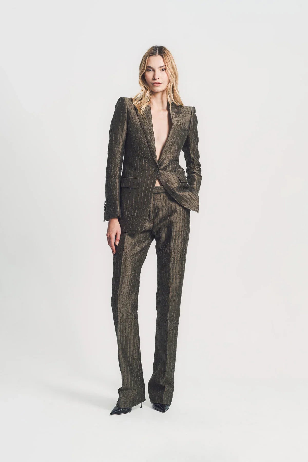 TOM FORD | CROCO JACQUARD SINGLE BREASTED PEAK LAPEL JACKET