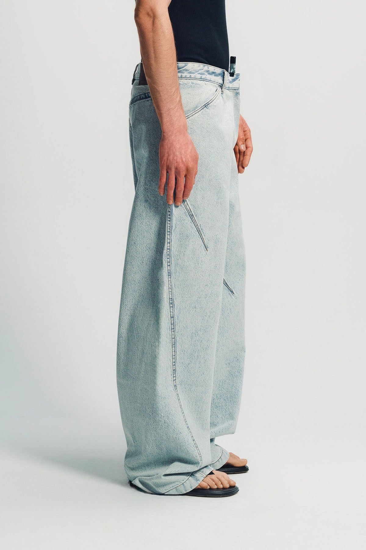 LOUIS GABRIEL NOUCHI | LIGHT WASH DENIM DARTED STRAIGHT TROUSERS
