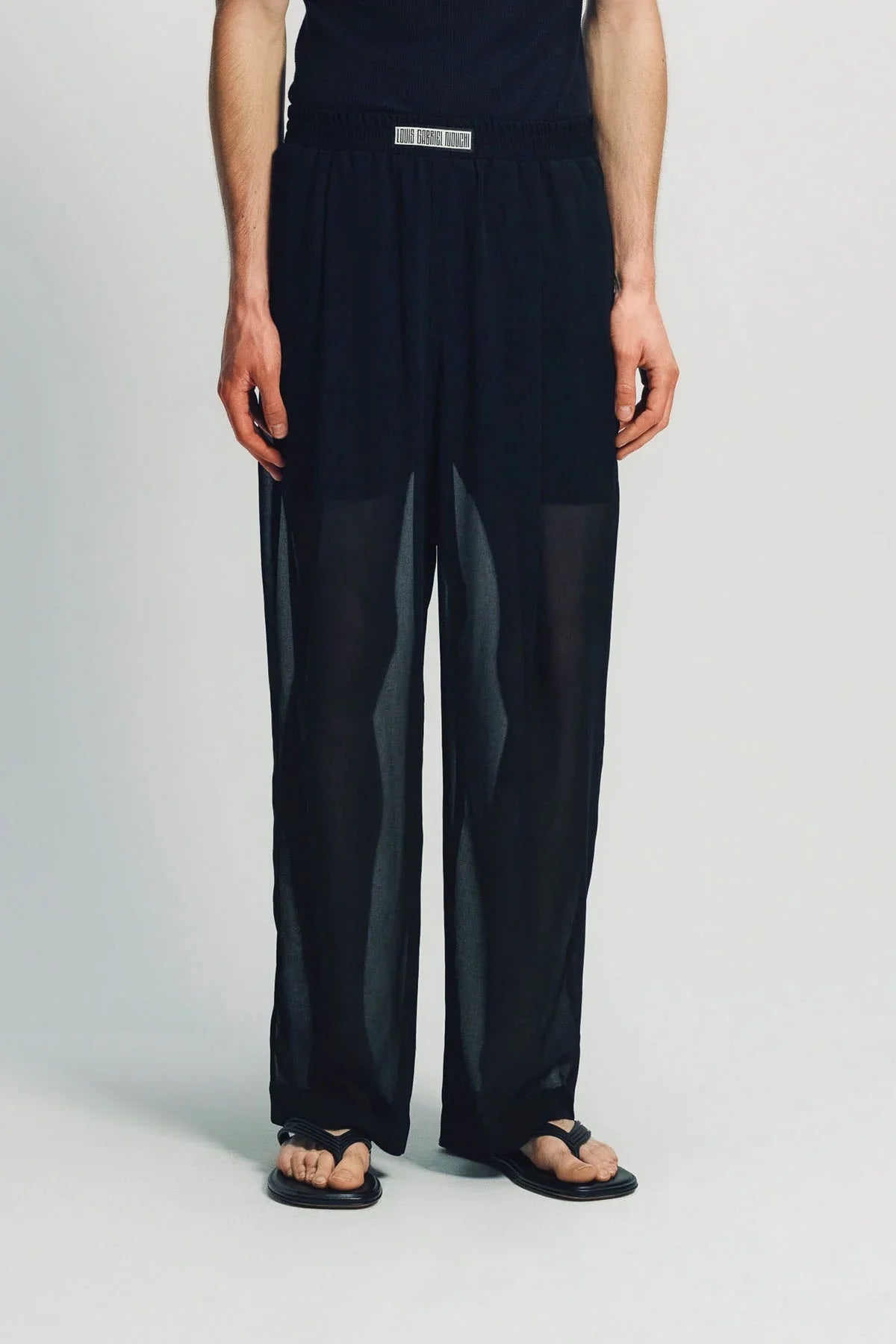 LOUIS GABRIEL NOUCHI | LARGE TRANSPARENT BLACK CHIFFON JOGGERS