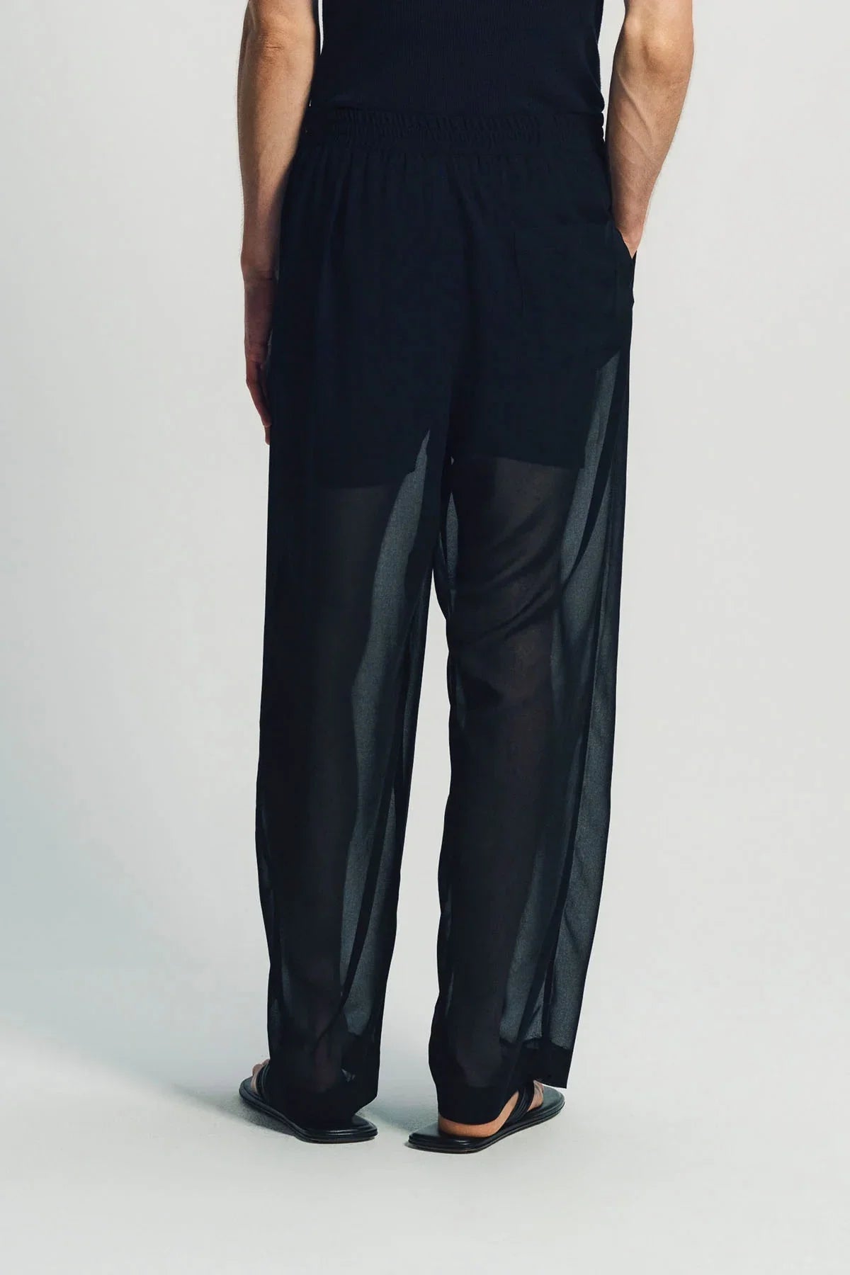 LOUIS GABRIEL NOUCHI | LARGE TRANSPARENT BLACK CHIFFON JOGGERS