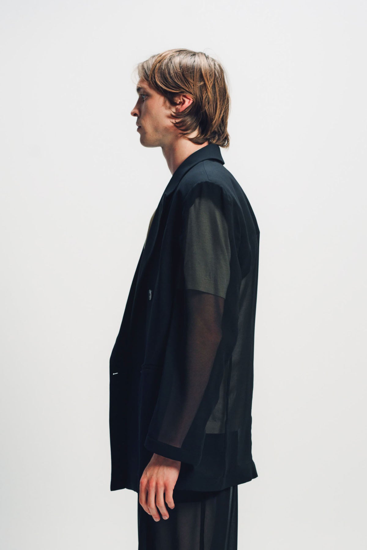 LOUIS GABRIEL NOUCHI | BLACK SHEER FOUR-BUTTON DOUBLE-BREASTED JACKET