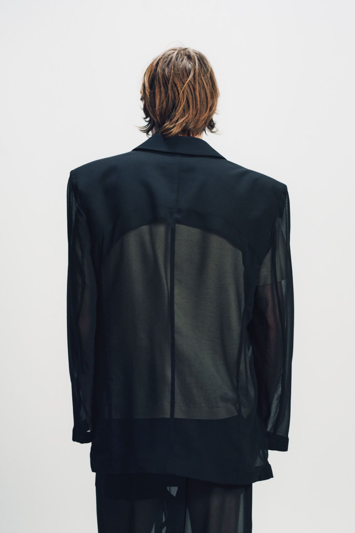 LOUIS GABRIEL NOUCHI | BLACK SHEER FOUR-BUTTON DOUBLE-BREASTED JACKET