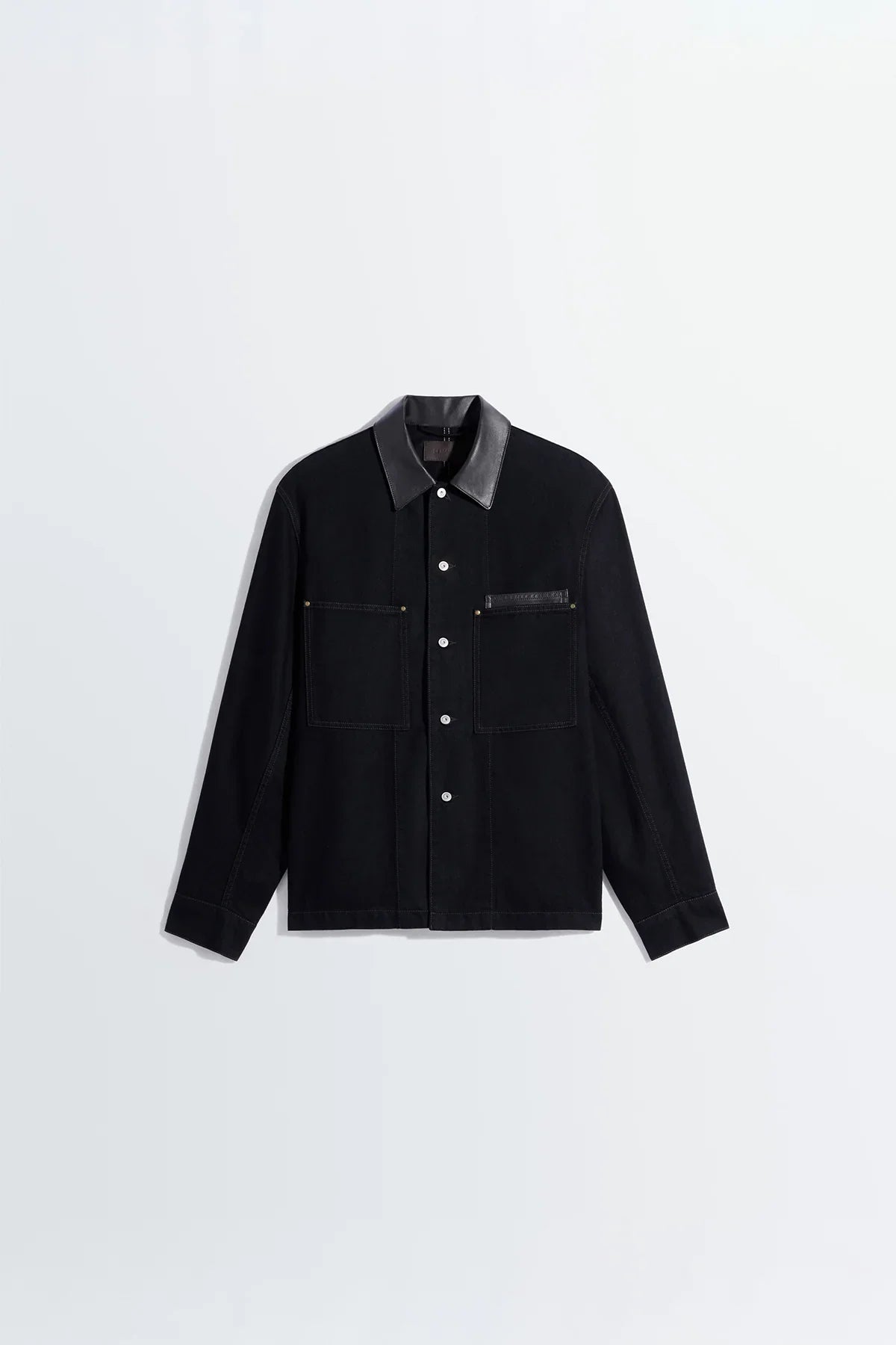 LEMAIRE | WORKWEAR OVERSHIRT WITH LEATHER COLLAR