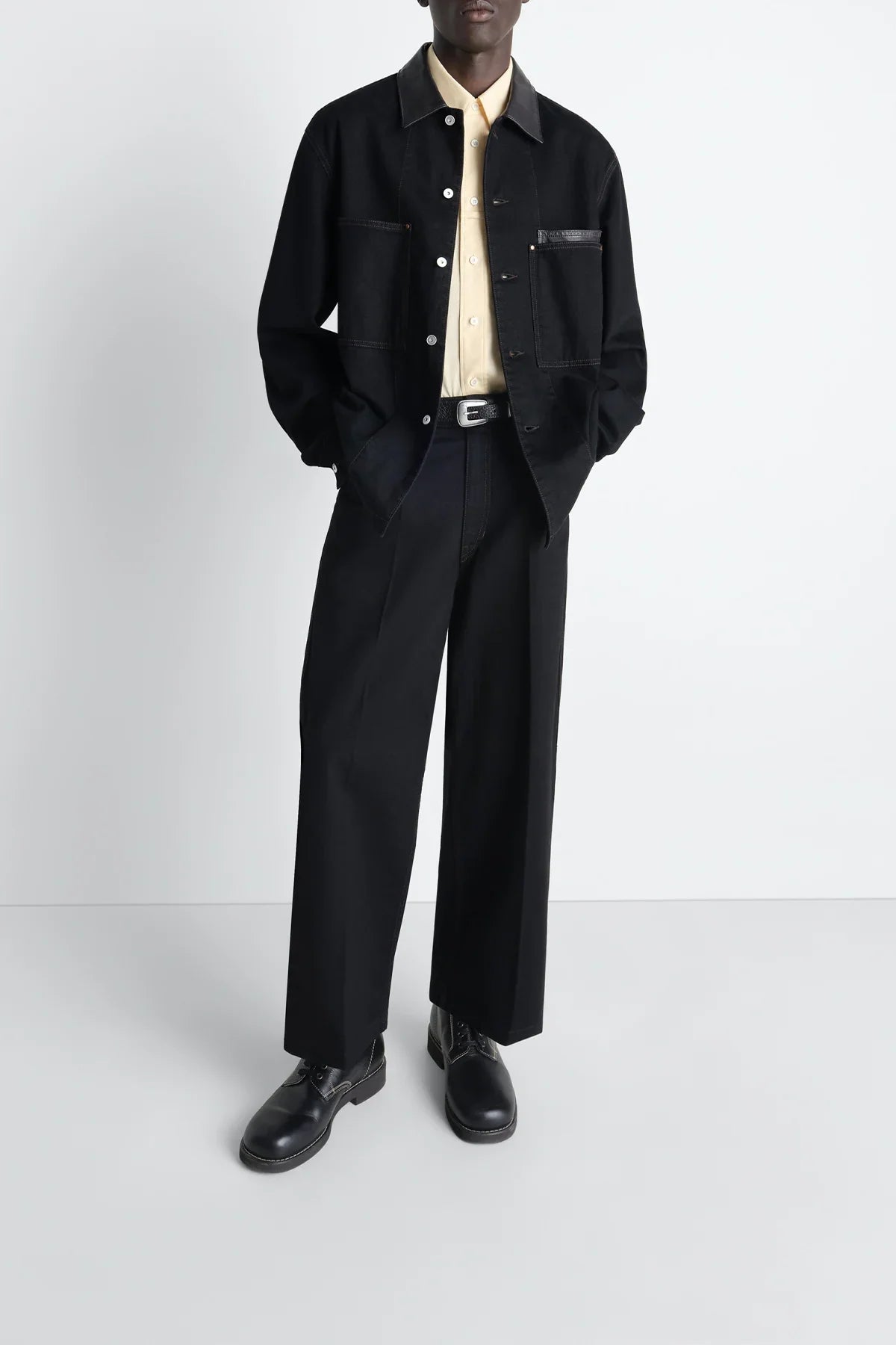 LEMAIRE | WORKWEAR OVERSHIRT WITH LEATHER COLLAR