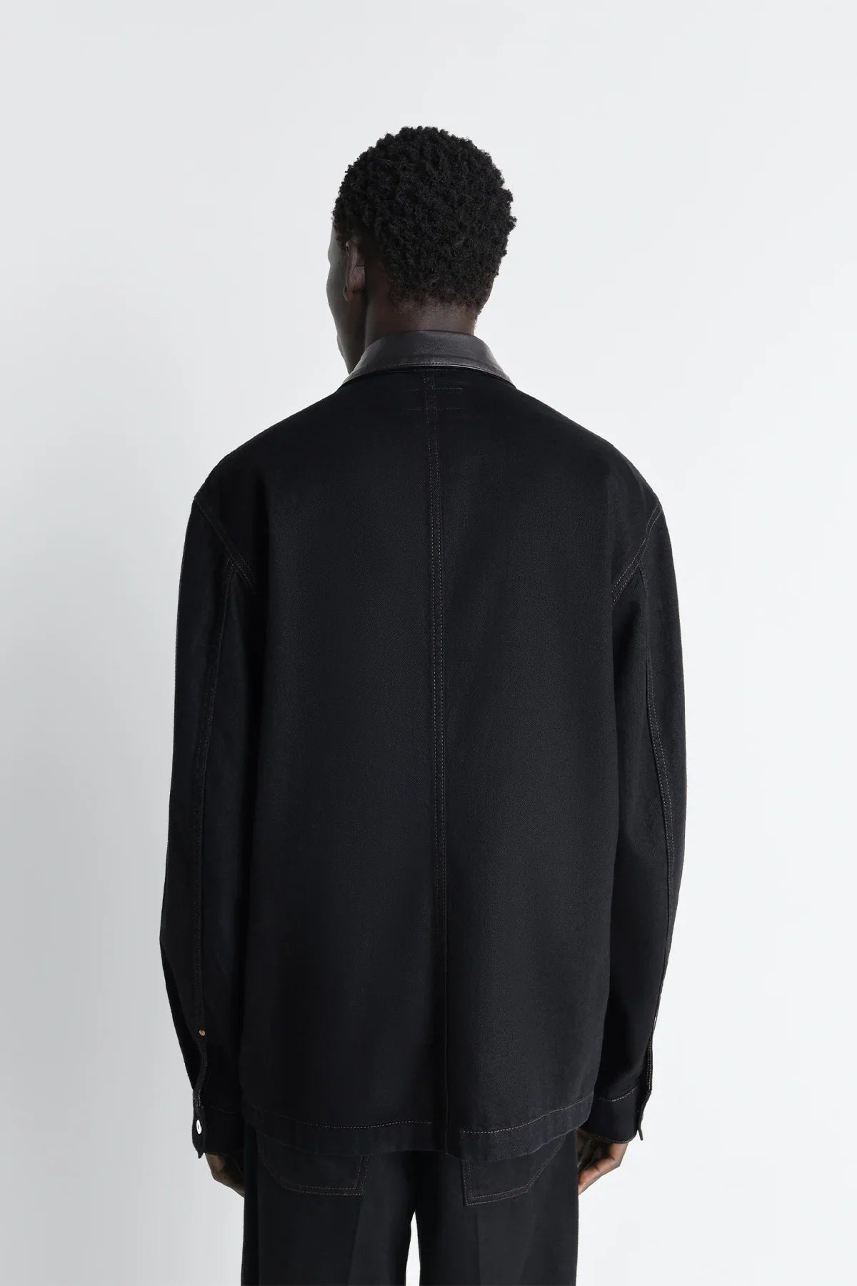 LEMAIRE | WORKWEAR OVERSHIRT WITH LEATHER COLLAR
