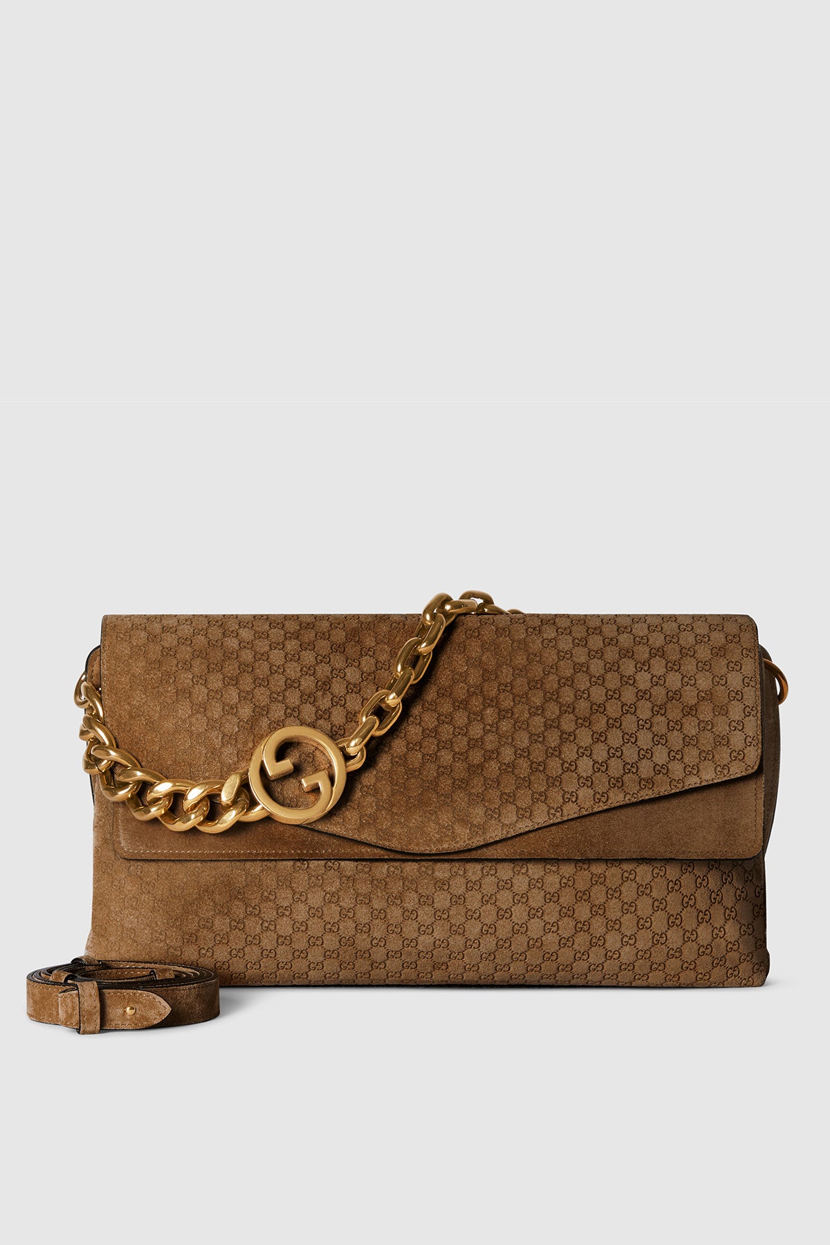 GUCCI | LARGE SUEDE SHOULDER BAG WITH CHAIN