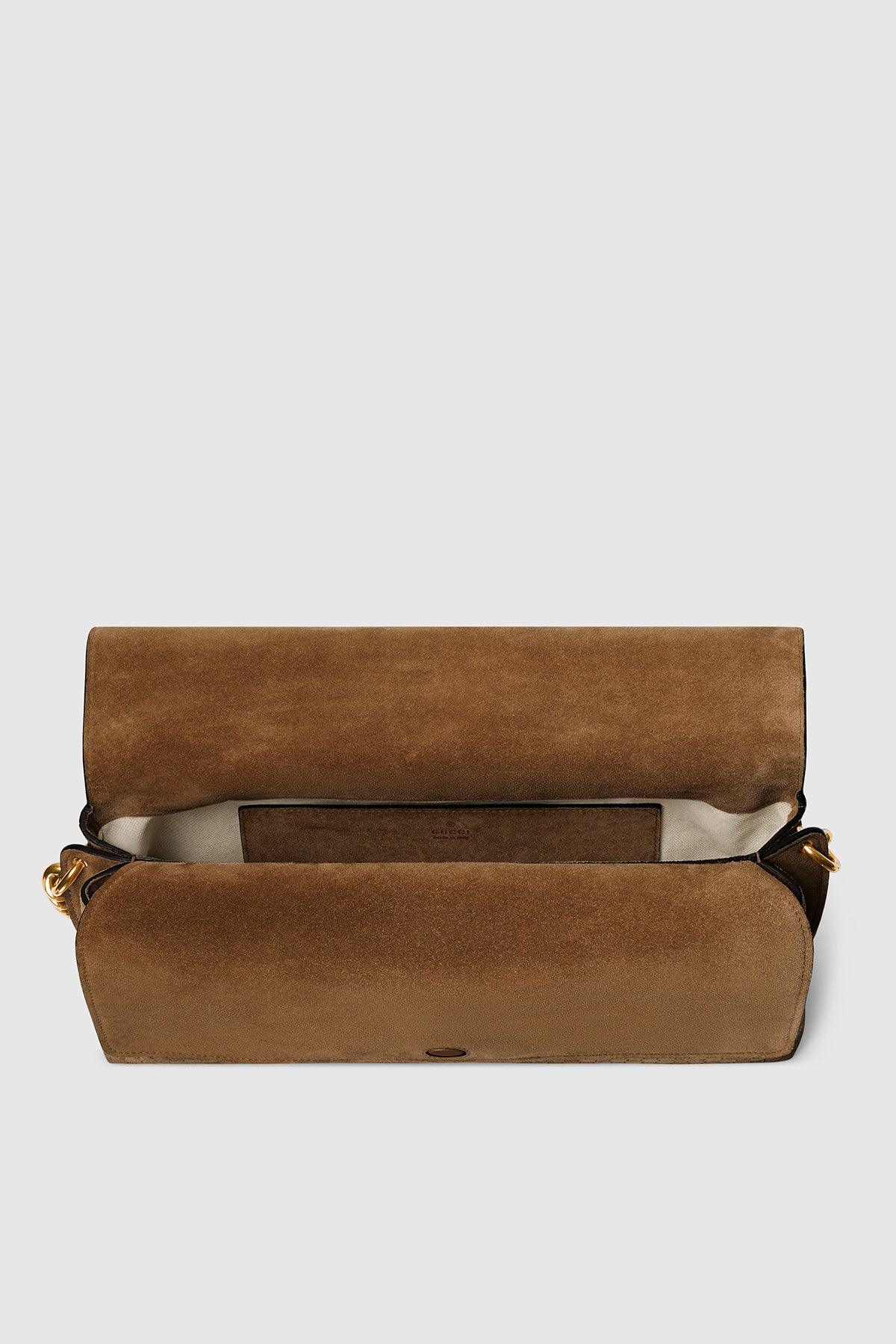 GUCCI | LARGE SUEDE SHOULDER BAG WITH CHAIN