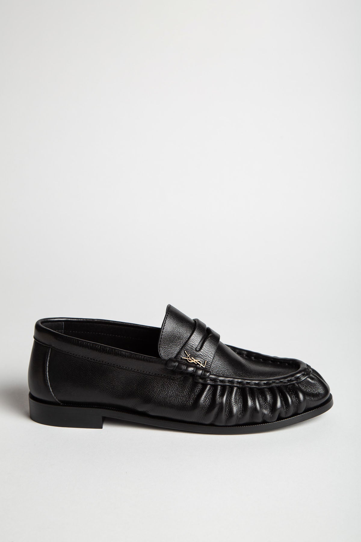 Saint Laurent Le Leather YSL Penny Loafers, Nero, Women's, 39 (9), Flats Loafers & Slip-Ons