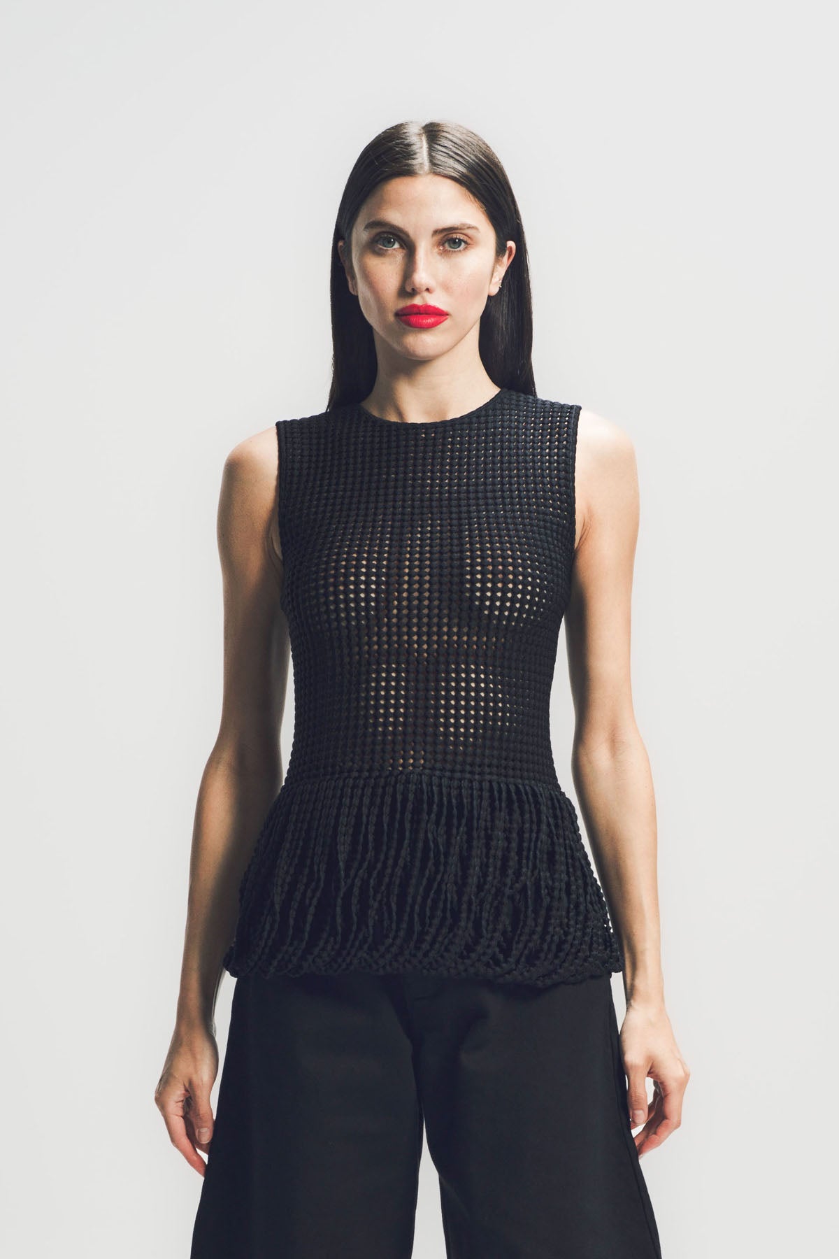 ALAÏA | BEAD KNIT PEPLUM TANK TOP