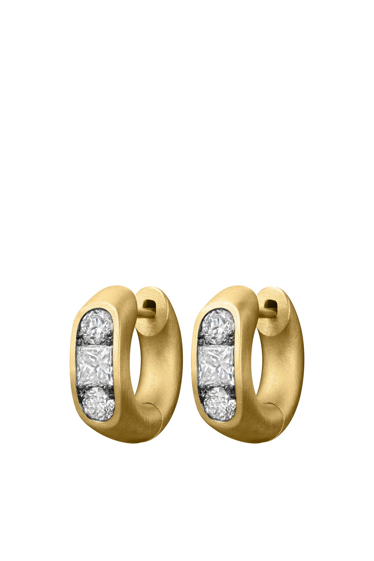 SHOLA BRANSON | SMALL KEYSTONE DIAMOND HUGGIE EARRINGS, PAIR