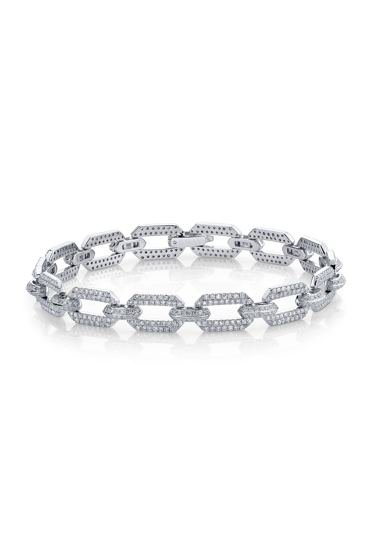 SHAY | WHITE GOLD DIAMOND PAVE DOME FLAT LINK BRACELET 6.5"
