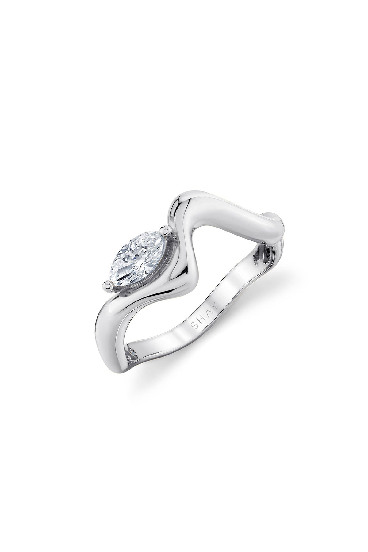 Shay | White Gold Diamond Marquise Wave Pinky Ring