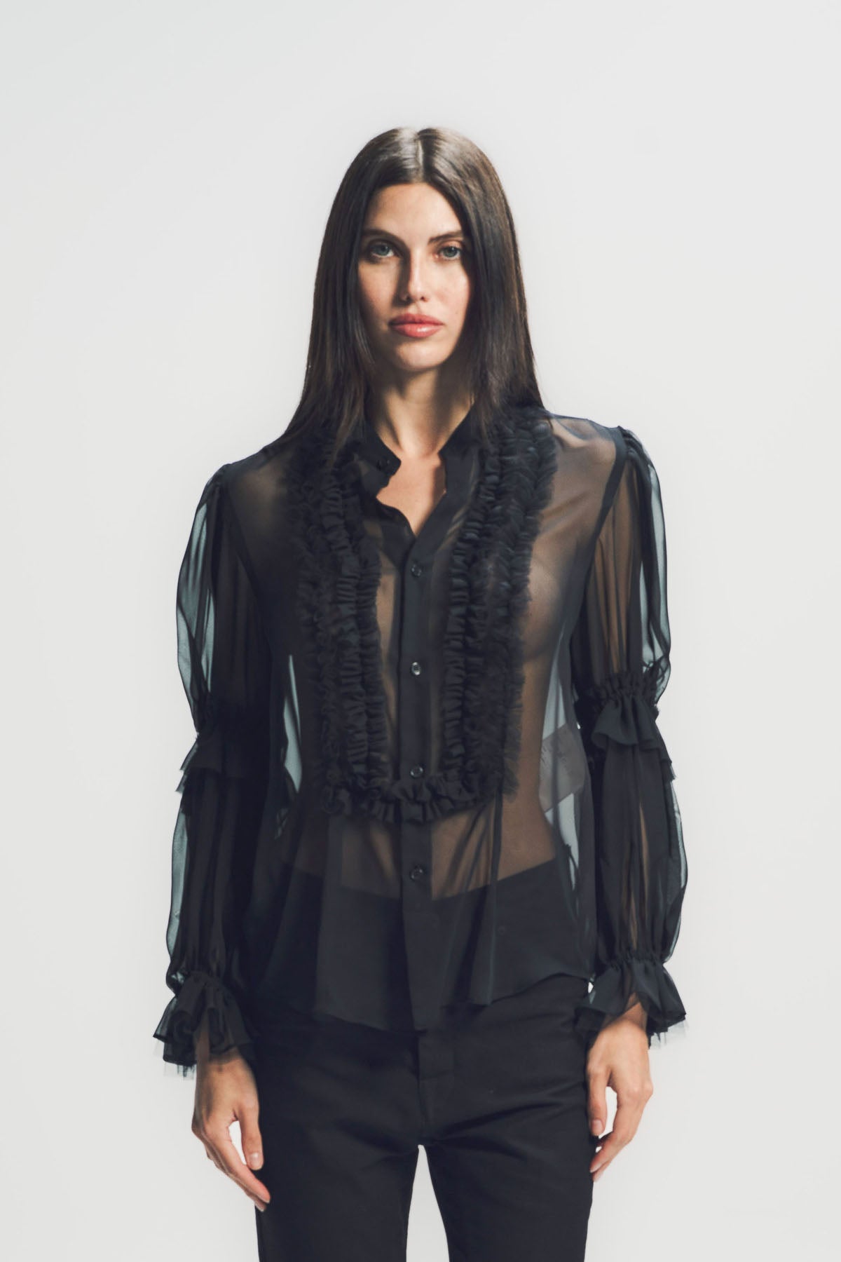 NOIR KEI NINOMIYA | POLY GEORGETTE RUFFLE SHIRT