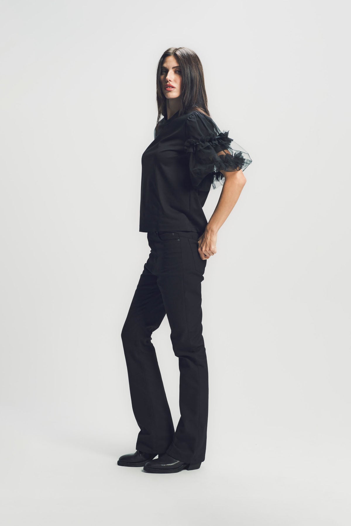 NOIR KEI NINOMIYA | TULLE RUFFLE SHORT SLEEVE TEE