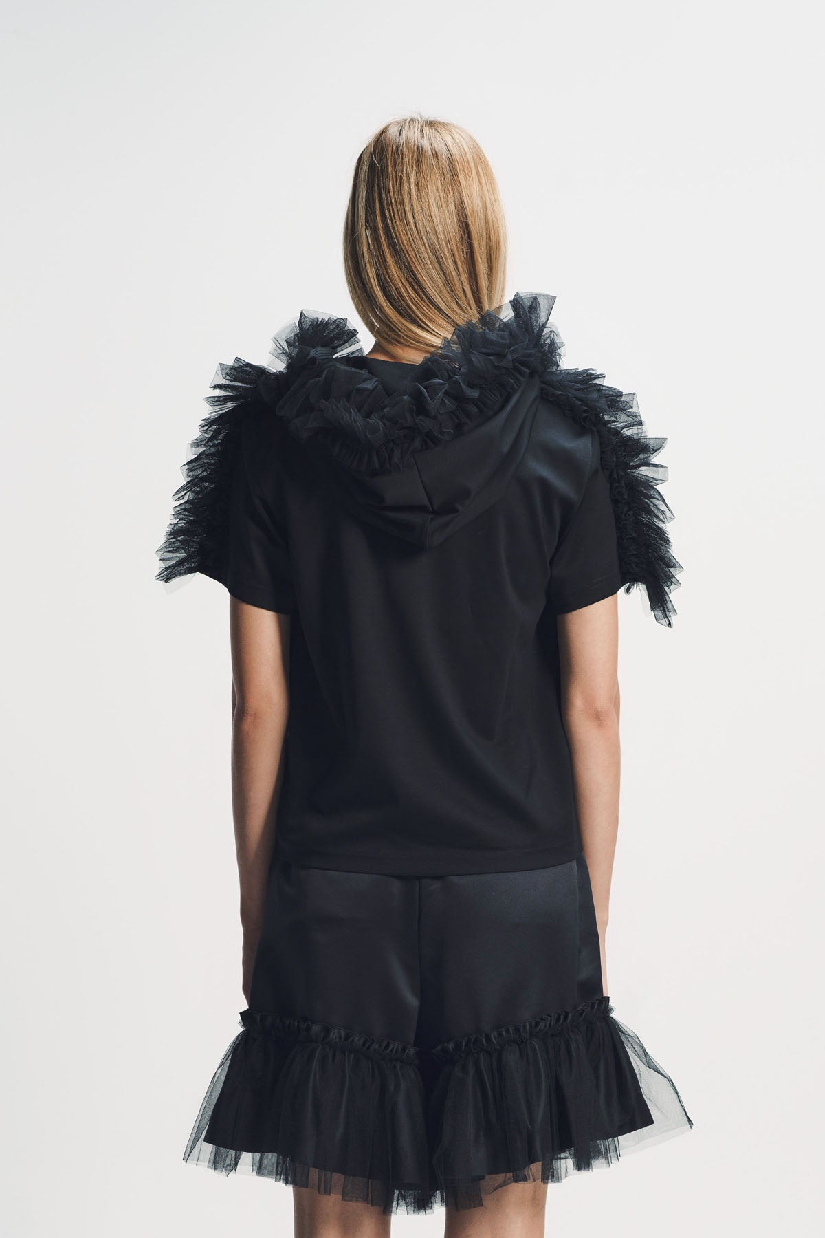 Noir Kei Ninomiya | Zip Tulle Short Sleeve Hoodie