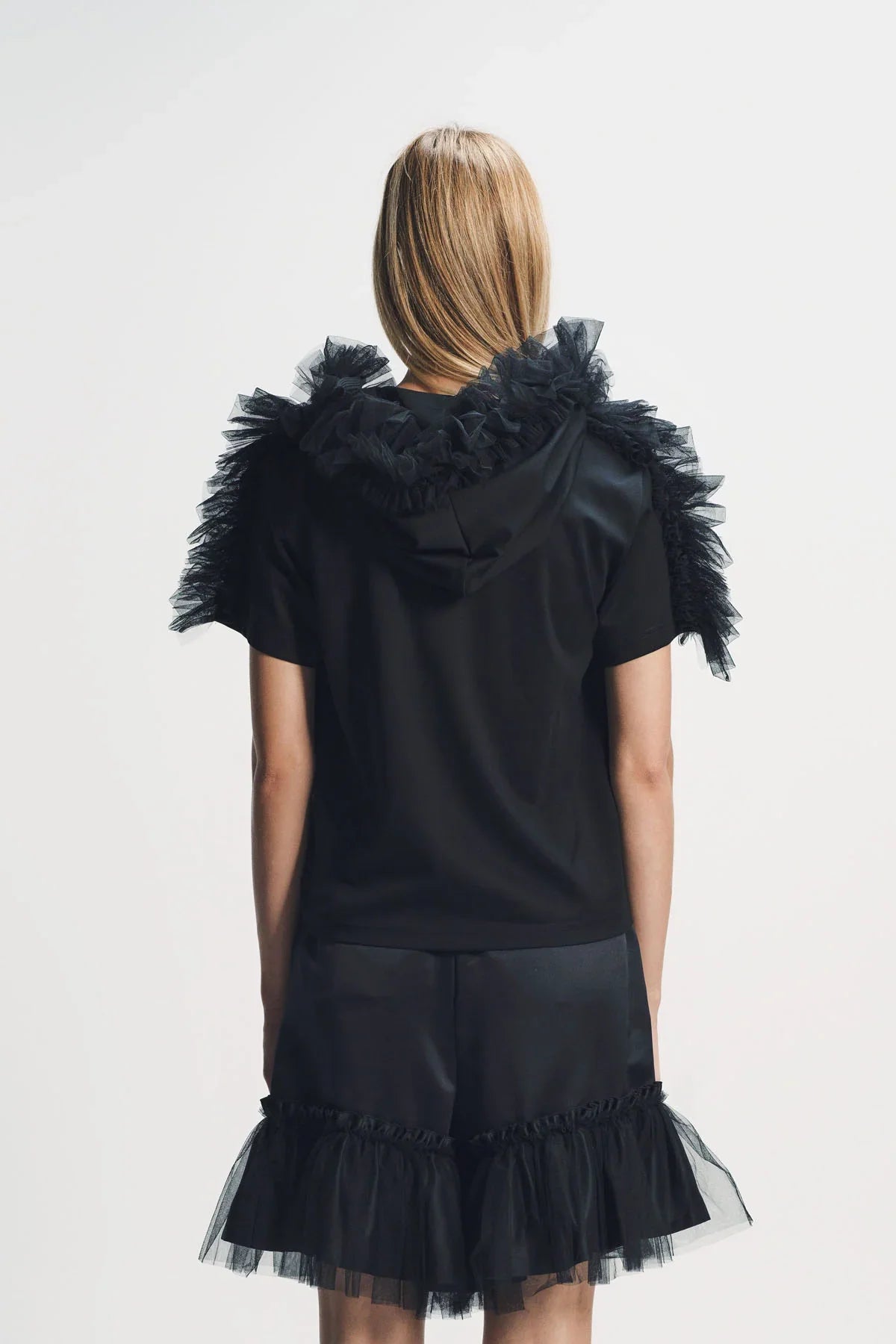 Noir Kei Ninomiya | Zip Tulle Short Sleeve Hoodie