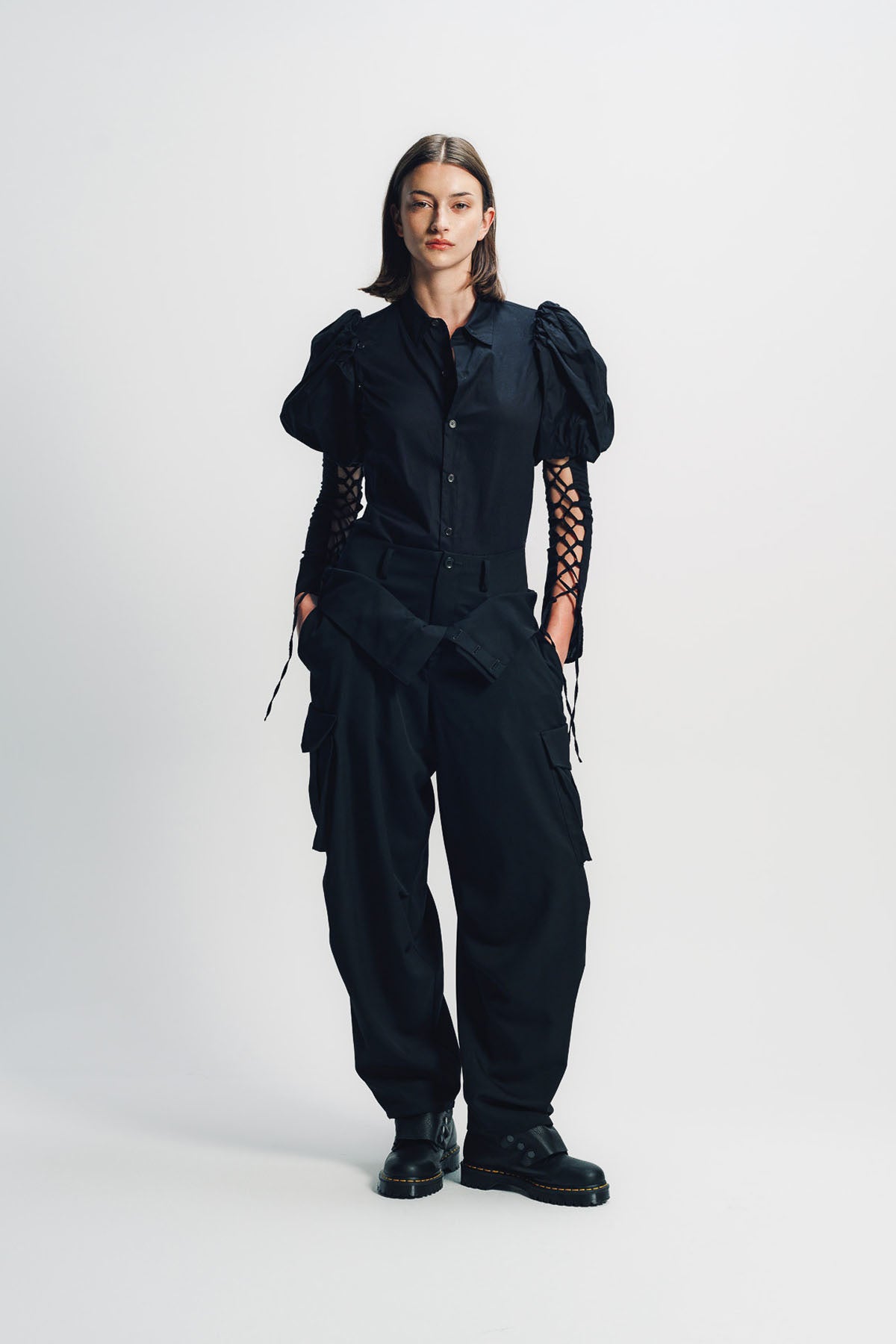 LIMI FEU | LAWN LACE UP SLEEVE BLOUSE