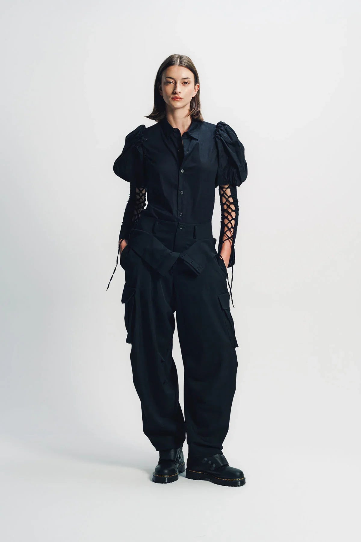 LIMI FEU | LAWN LACE UP SLEEVE BLOUSE