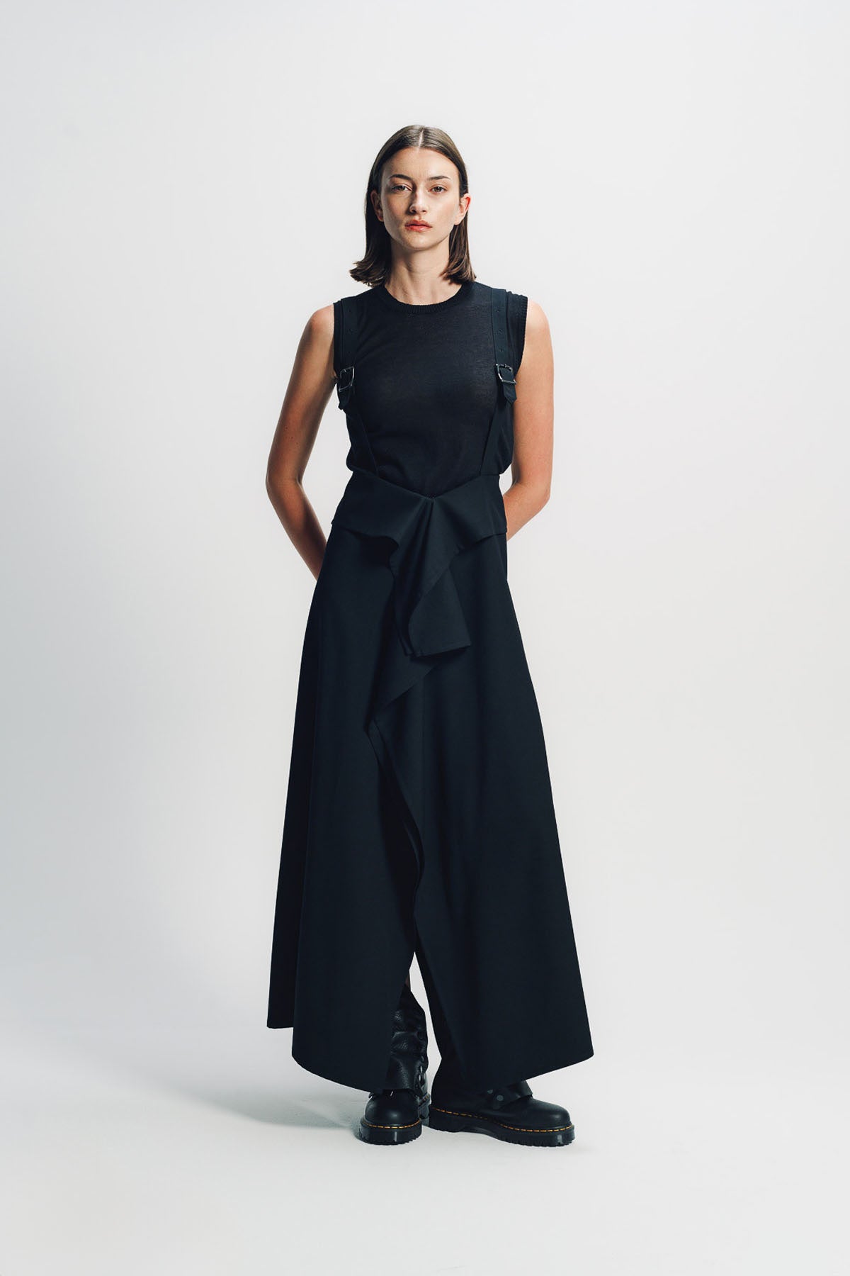 LIMI FEU | WOOL GABARDINE SQUARED SUSPENDER SKIRT