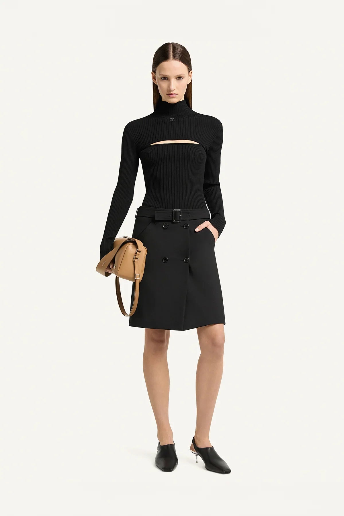 COURRÈGES | Rib Slash Mock Sweater