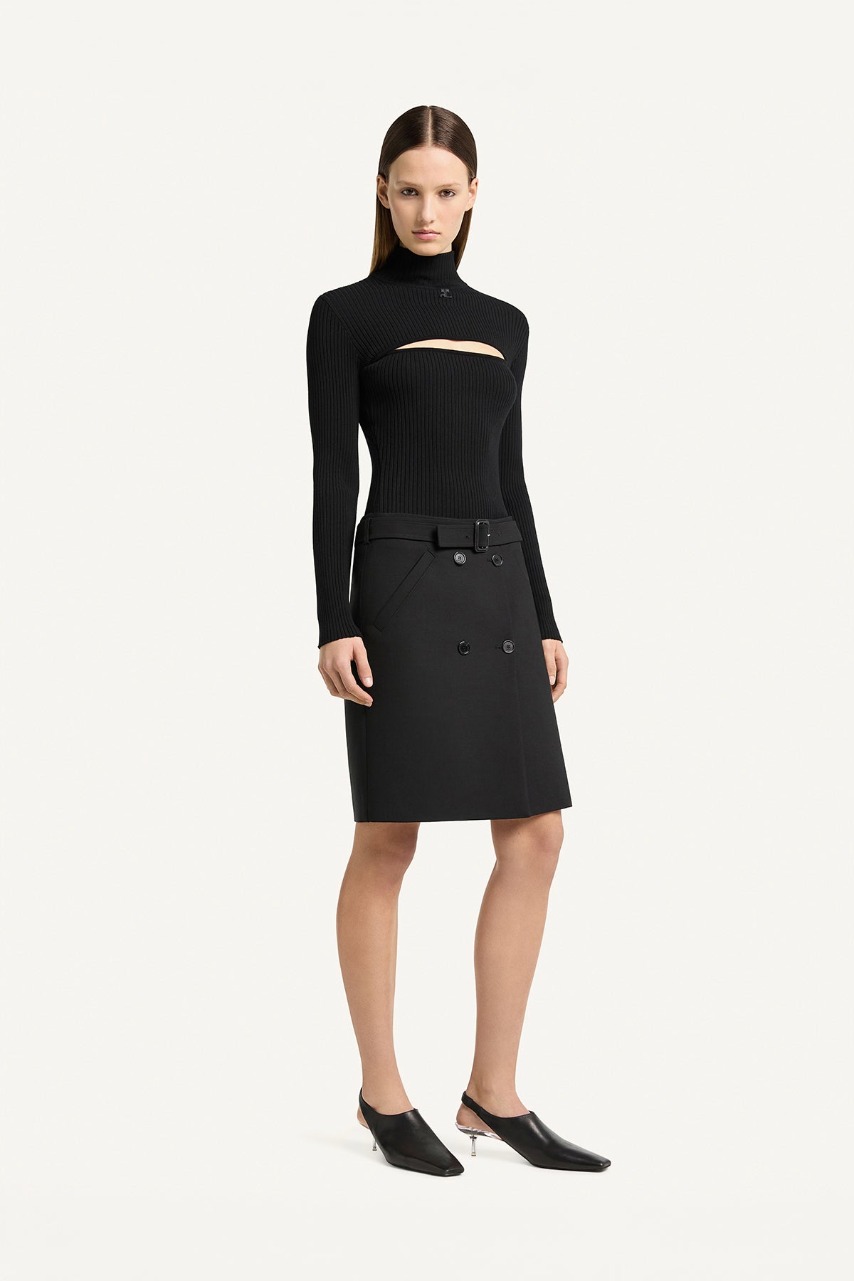 COURRÈGES | Rib Slash Mock Sweater