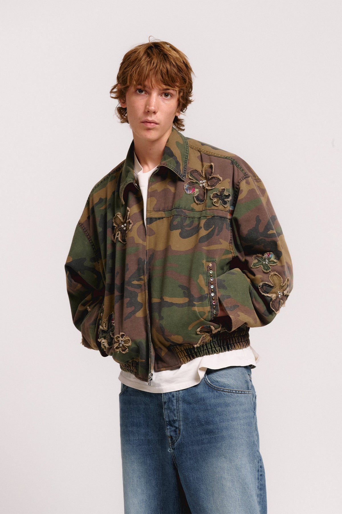 NAHMIAS | Floral Patch Crystal Camo Bomber