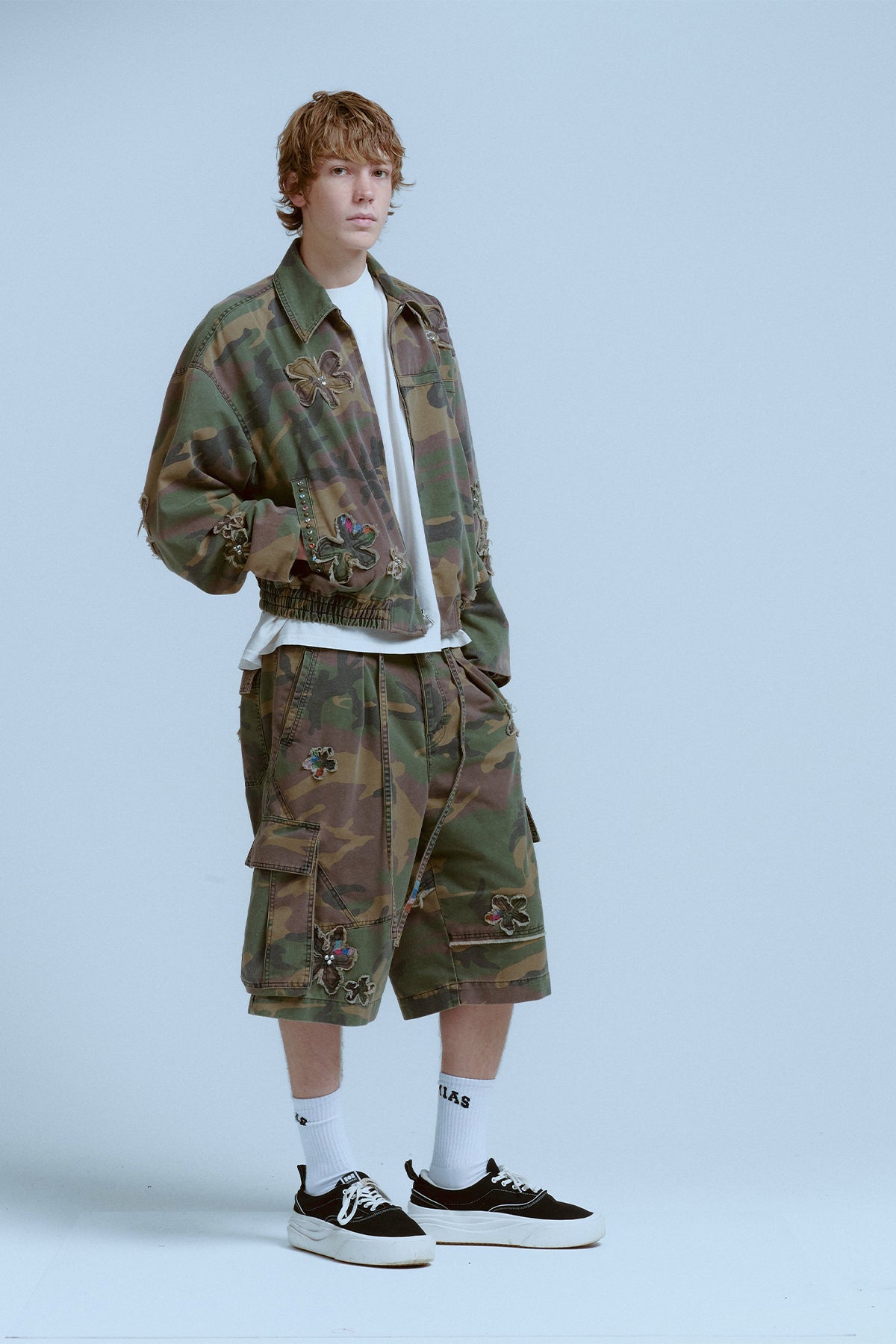 NAHMIAS | Floral Patch Crystal Camo Bomber