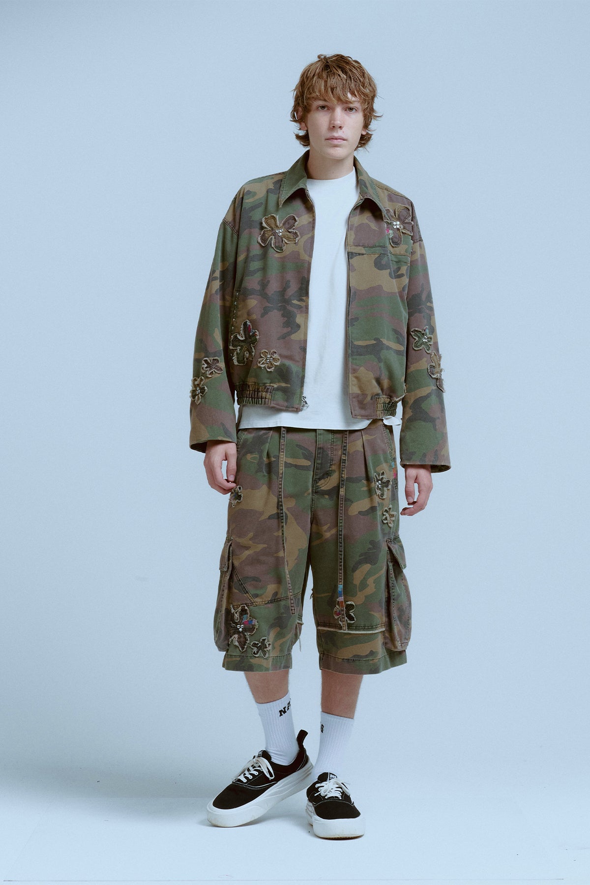 NAHMIAS | Floral Patch Crystal Camo Bomber