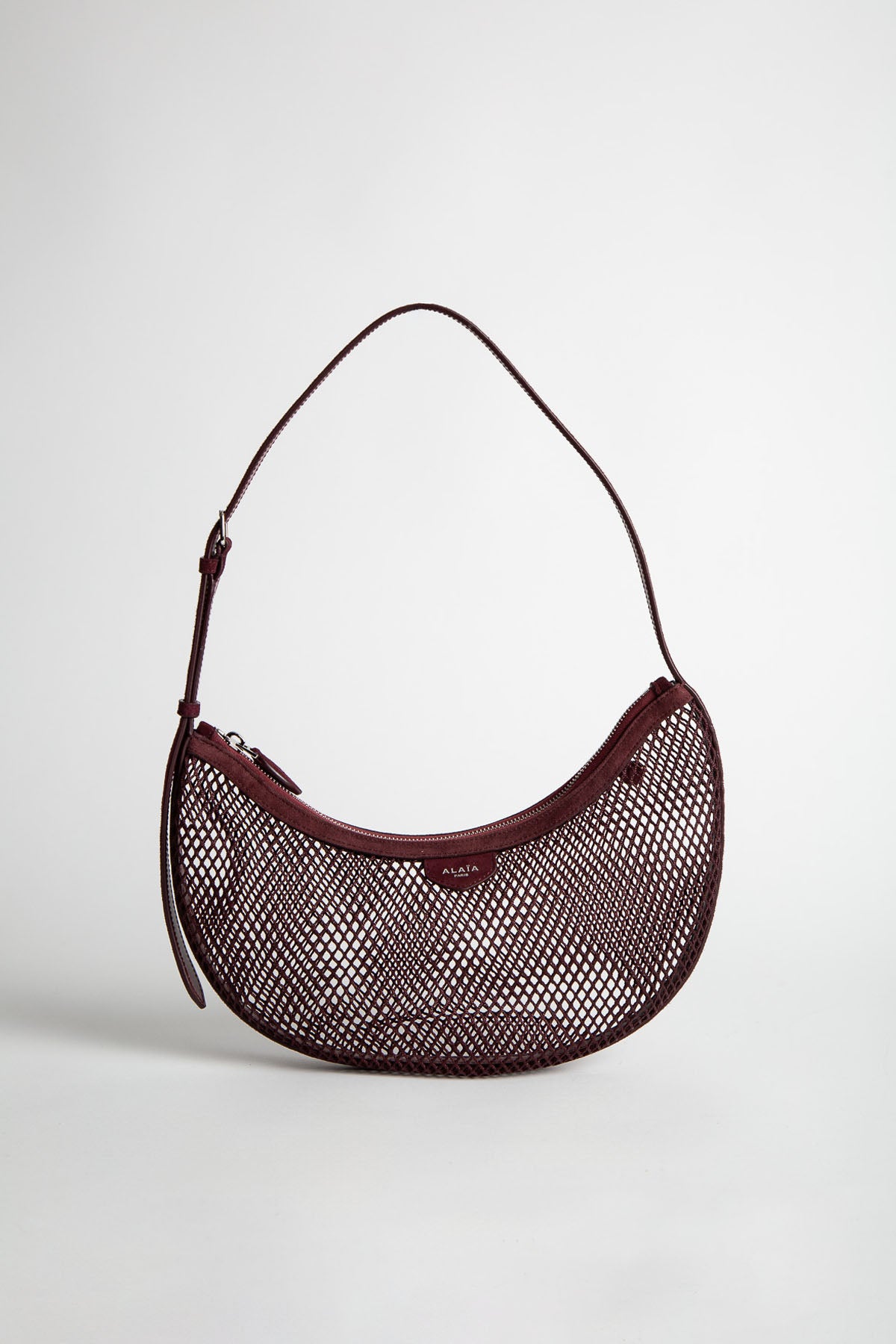 ALAÏA | One Piece Demi Lune Bag In Fishnet And Suede