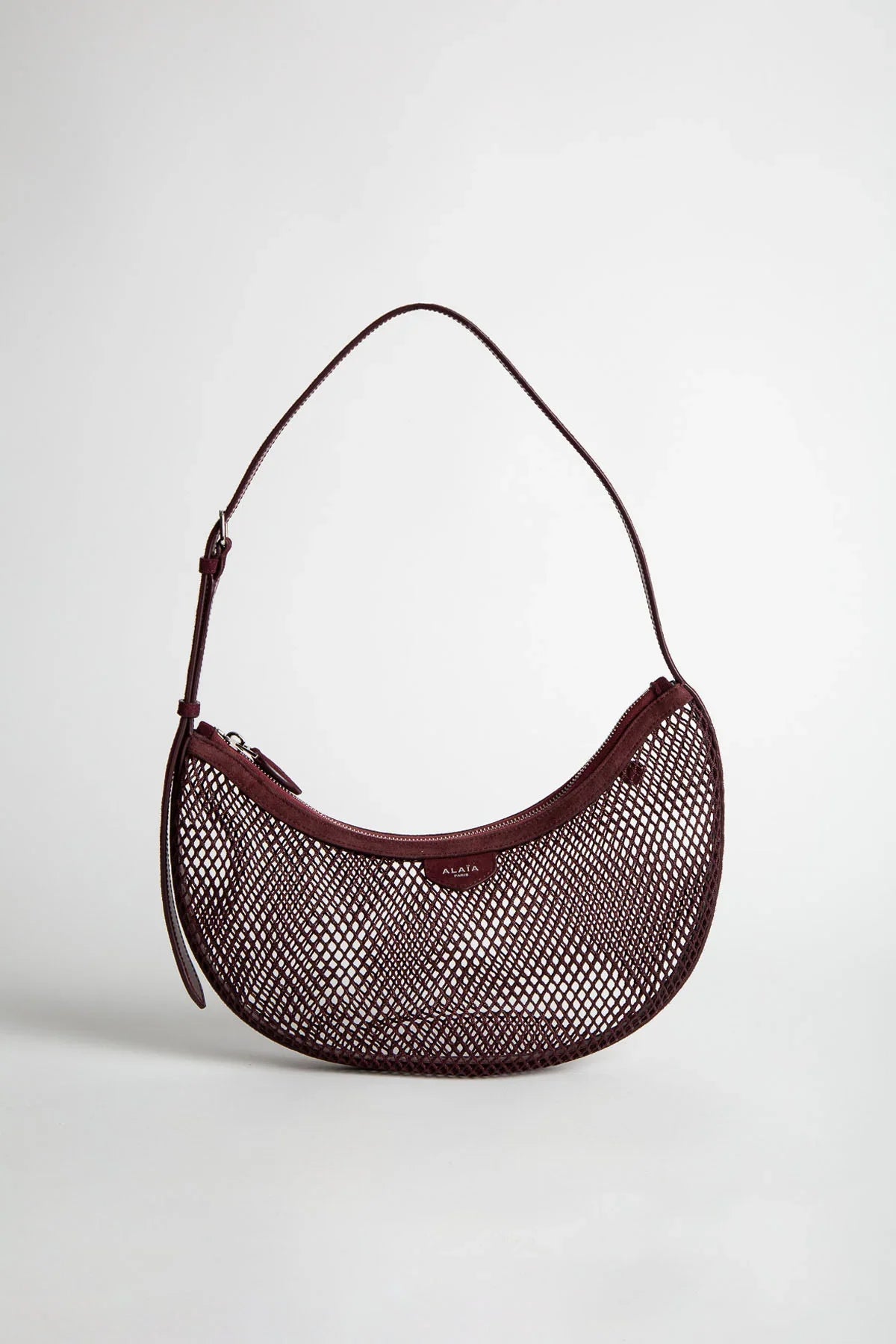 ALAÏA | One Piece Demi Lune Bag In Fishnet And Suede