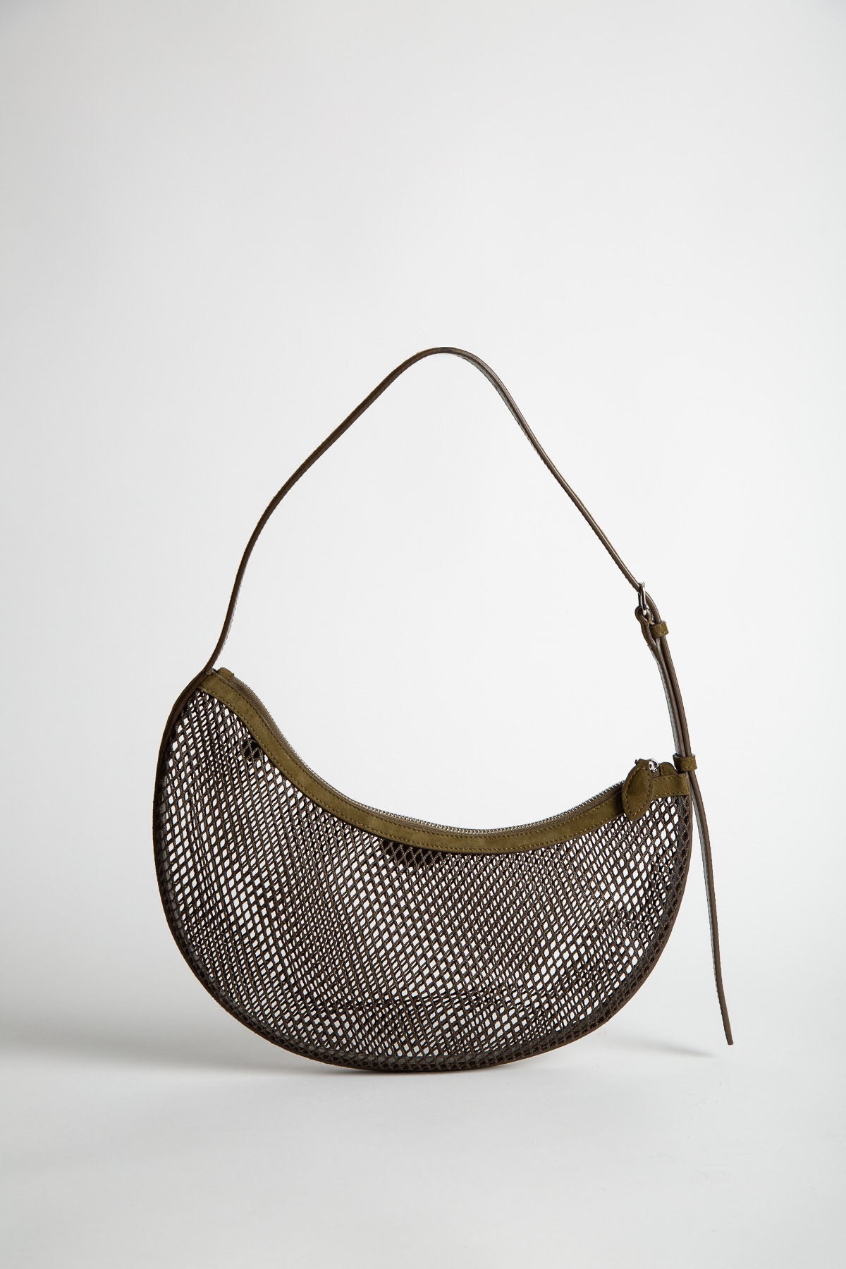 ALAÏA | One Piece Demi Lune Bag In Fishnet And Suede