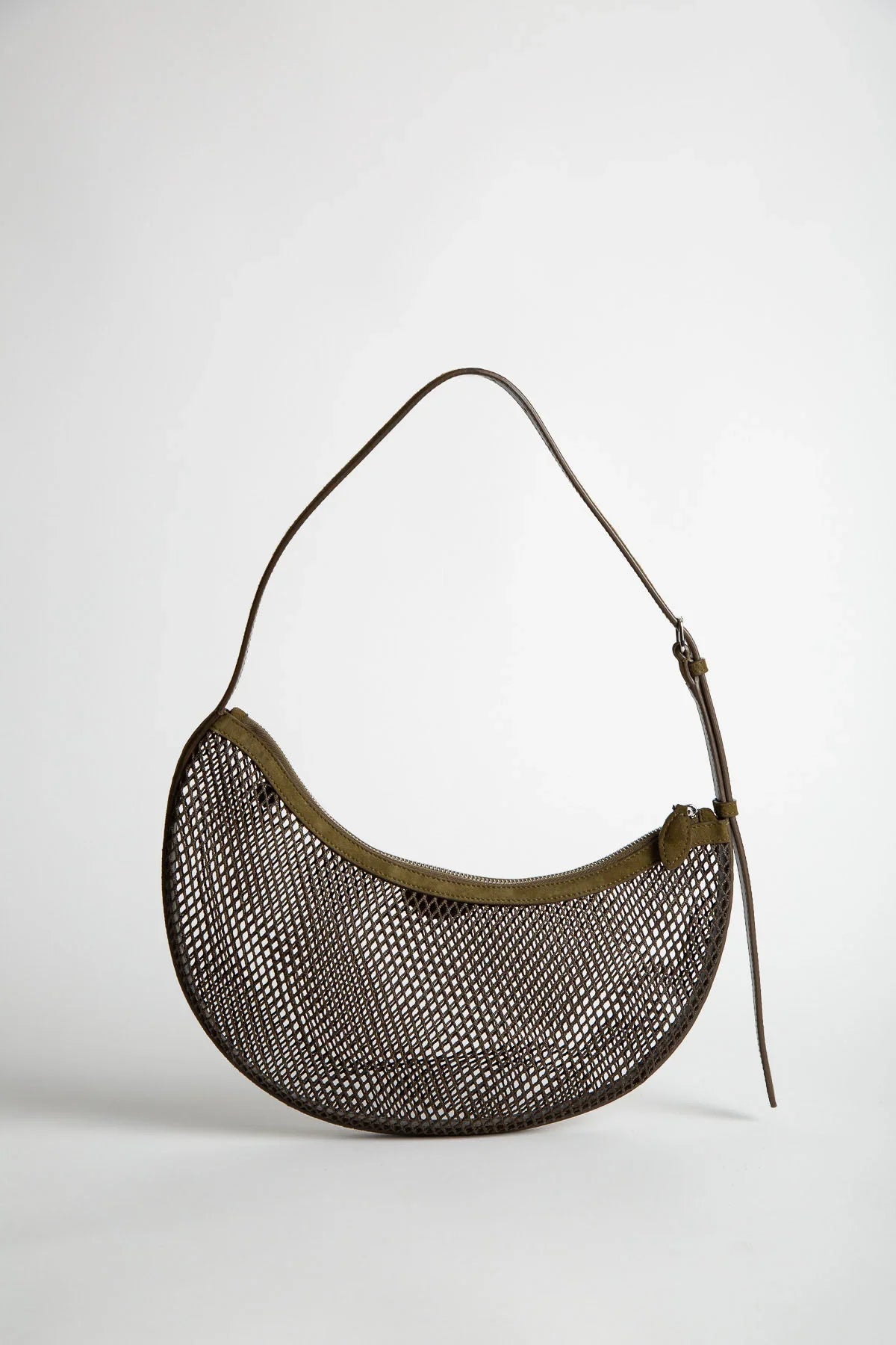 ALAÏA | One Piece Demi Lune Bag In Fishnet And Suede