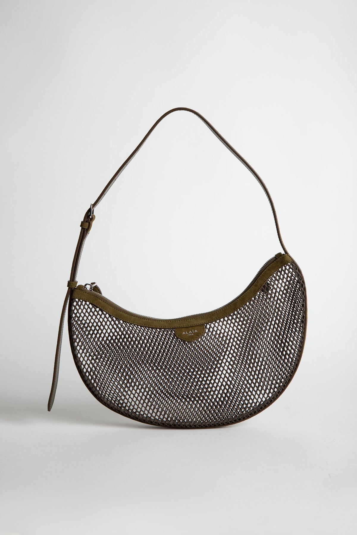 ALAÏA | One Piece Demi Lune Bag In Fishnet And Suede