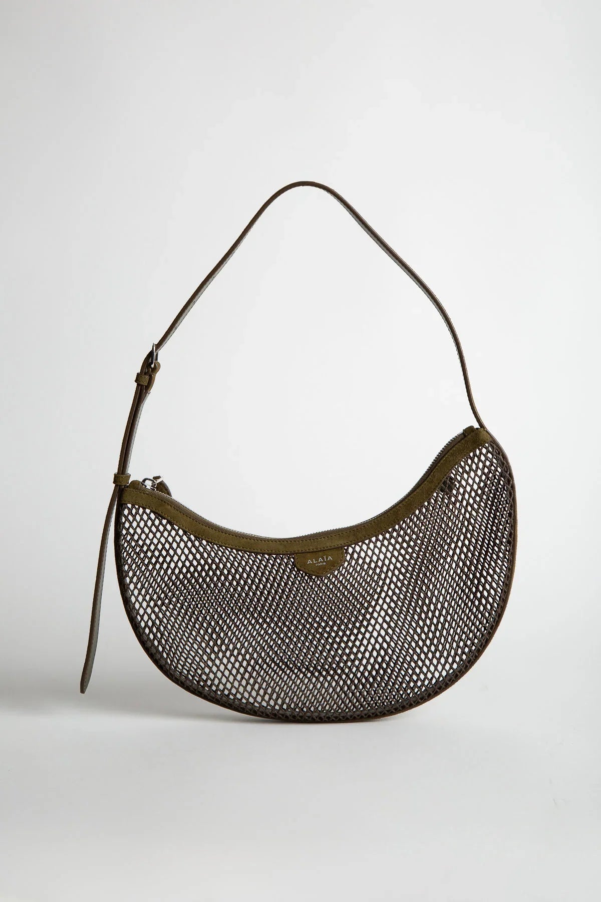 ALAÏA | One Piece Demi Lune Bag In Fishnet And Suede