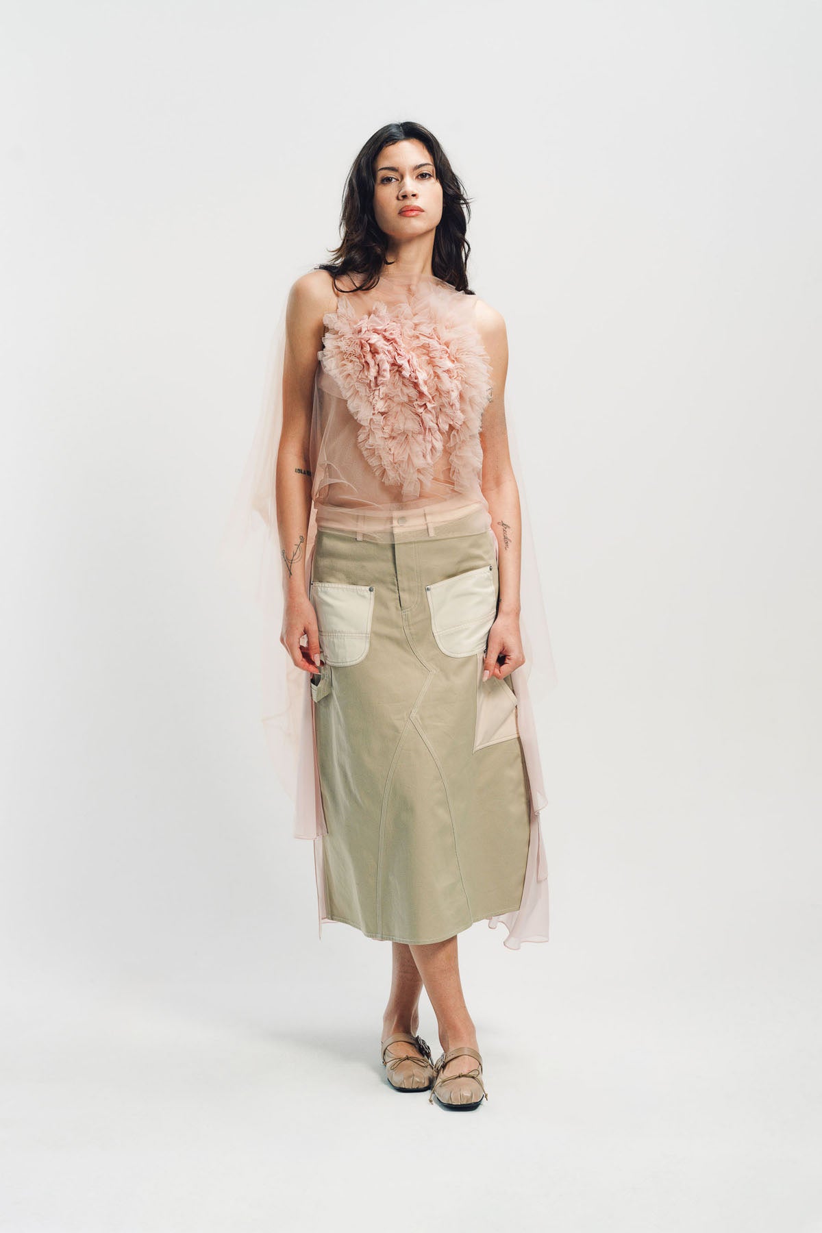 CAROLINE HU | RUFFLE TULLE TOP