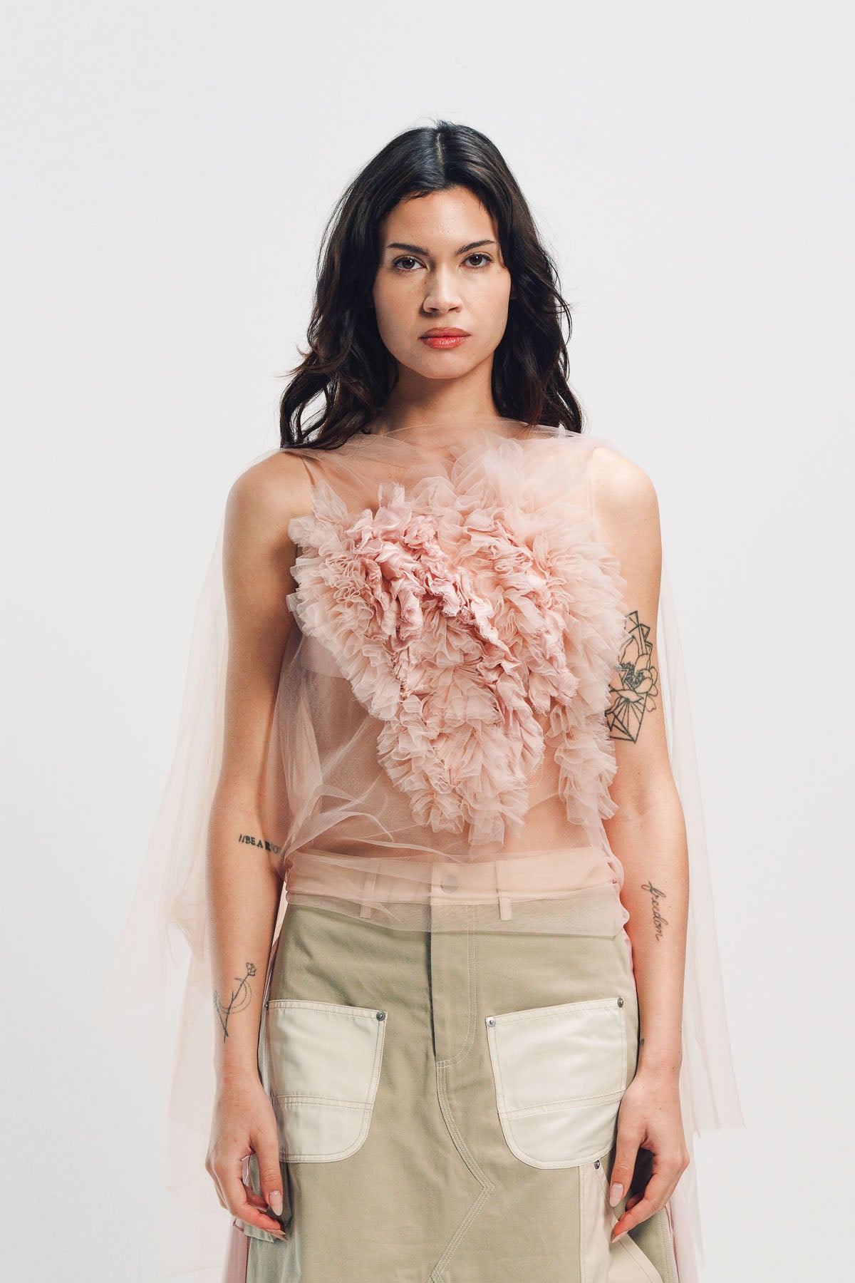 CAROLINE HU | RUFFLE TULLE TOP