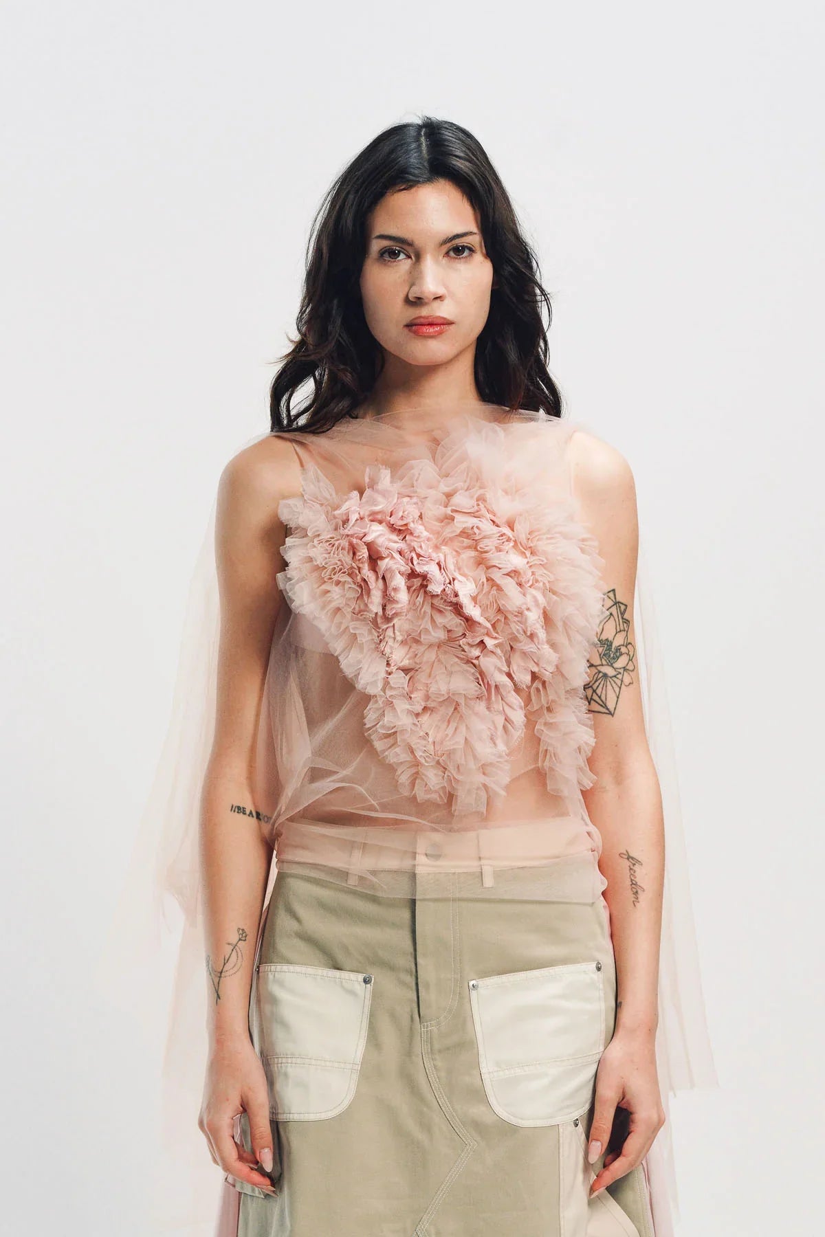 CAROLINE HU | RUFFLE TULLE TOP