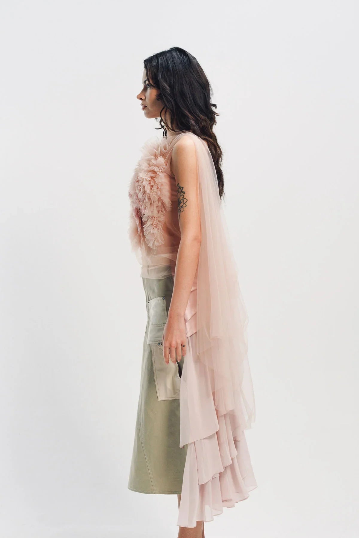 CAROLINE HU | RUFFLE TULLE TOP