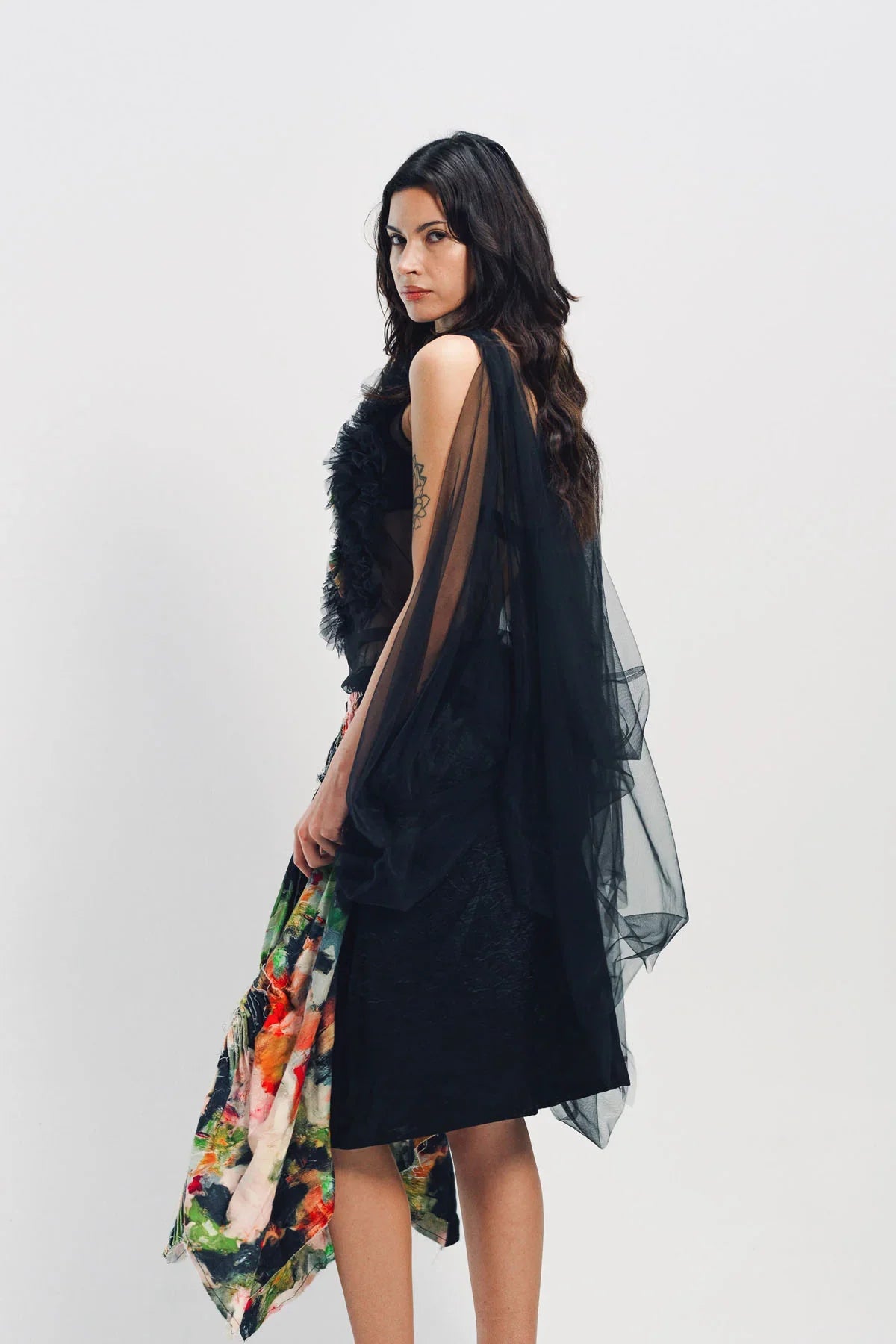 CAROLINE HU | PRINTED RUFFLE TULLE TOP